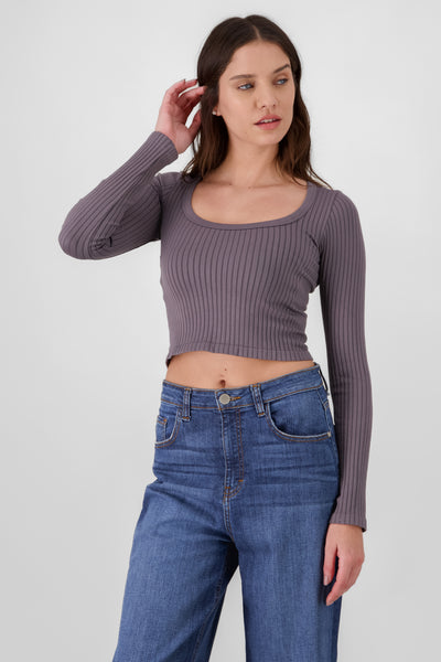 Long Sleeve Knitted Top GREY