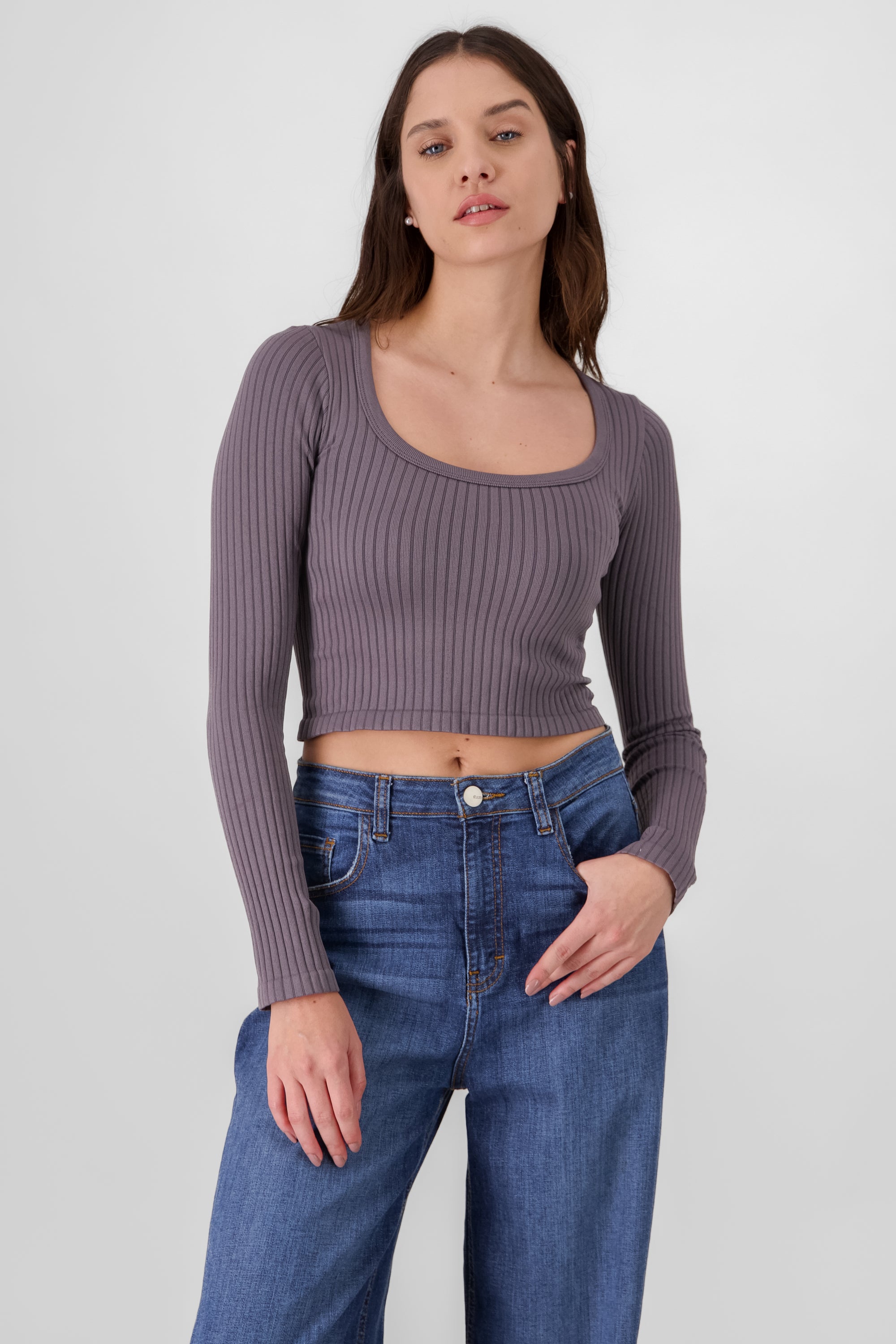 Long Sleeve Knitted Top GREY