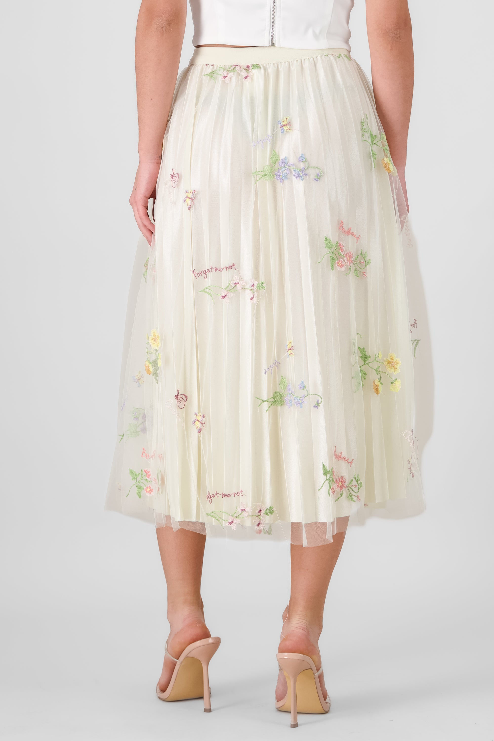 Floral Pleated Midi Skirt CREAM