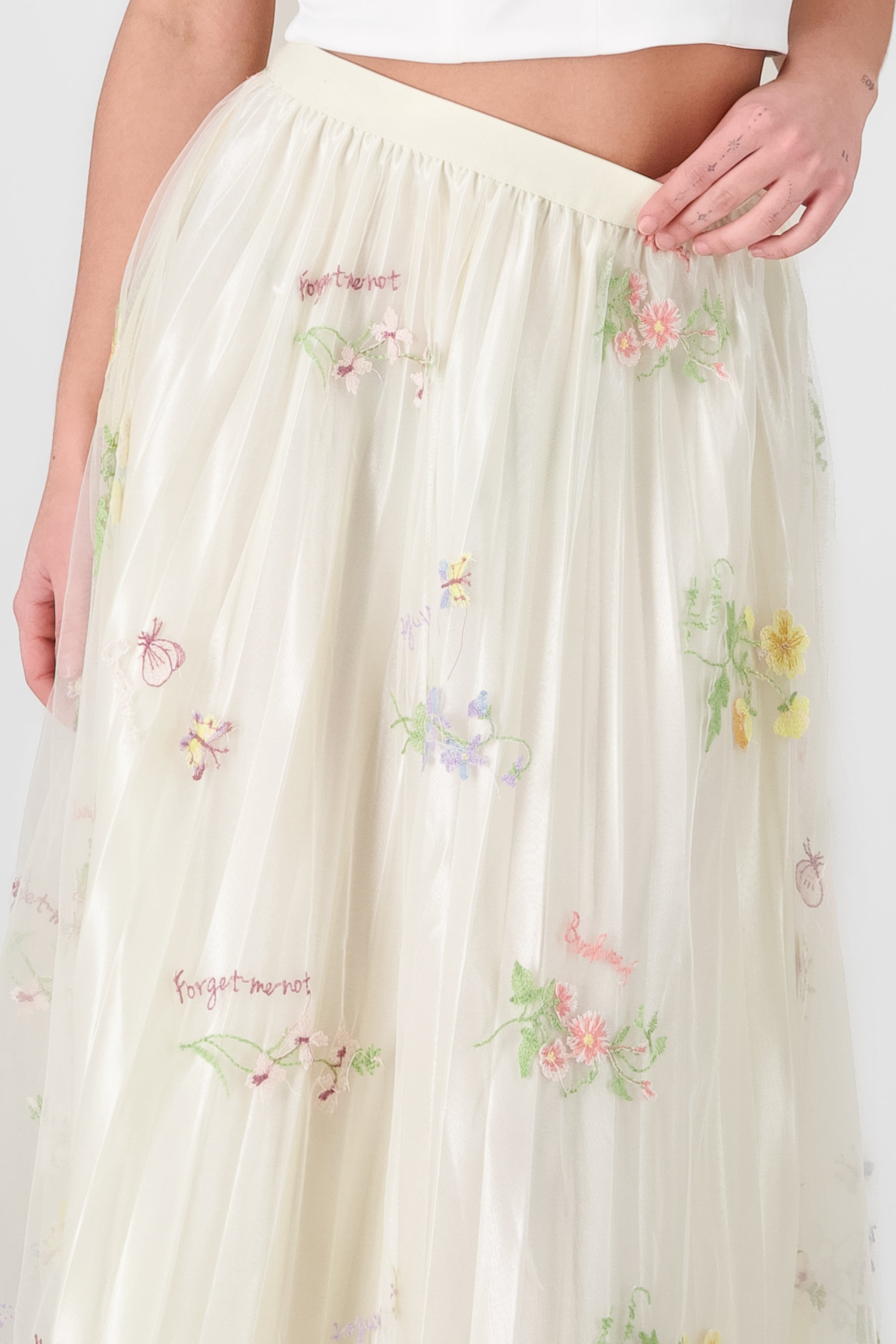 Floral Pleated Midi Skirt CREAM