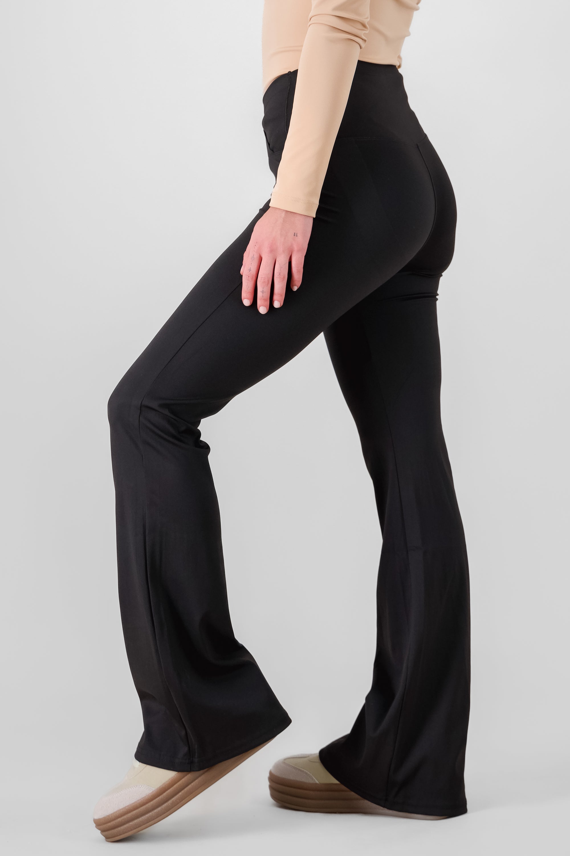 Solid Leggings with Crossover Waistband BLACK