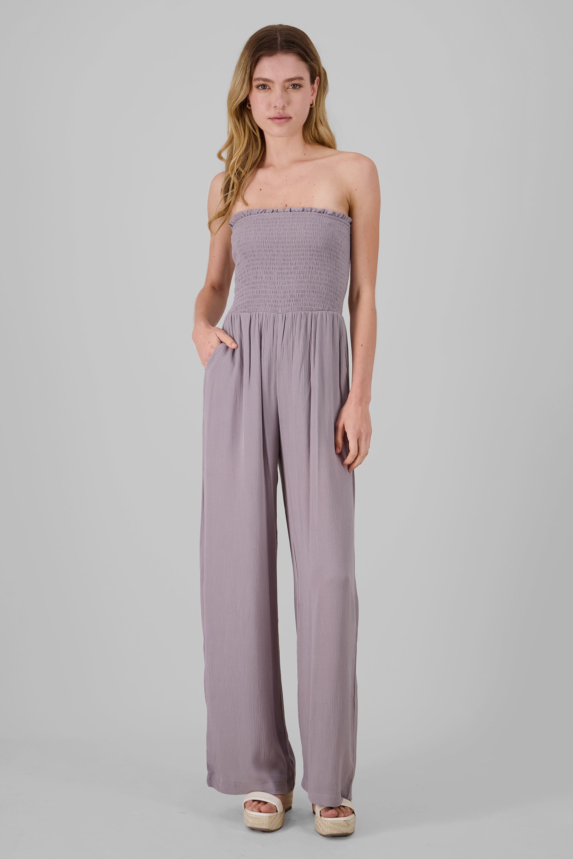 Wide Leg Bandeau Jumpsuit LIGHT GRAY