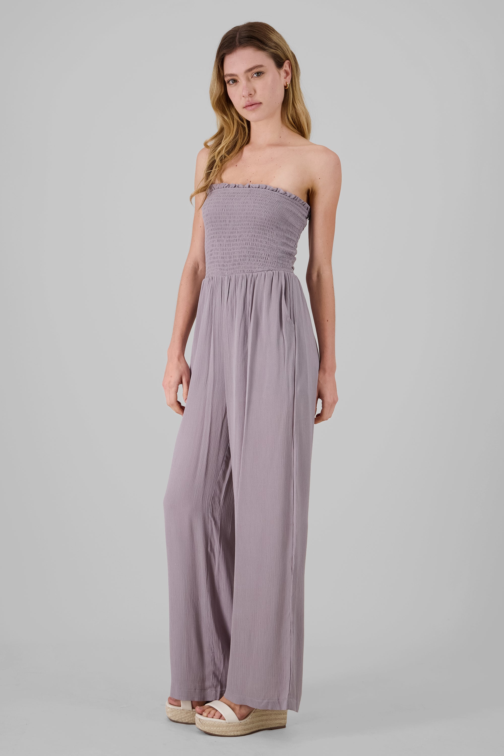 Wide Leg Bandeau Jumpsuit LIGHT GRAY