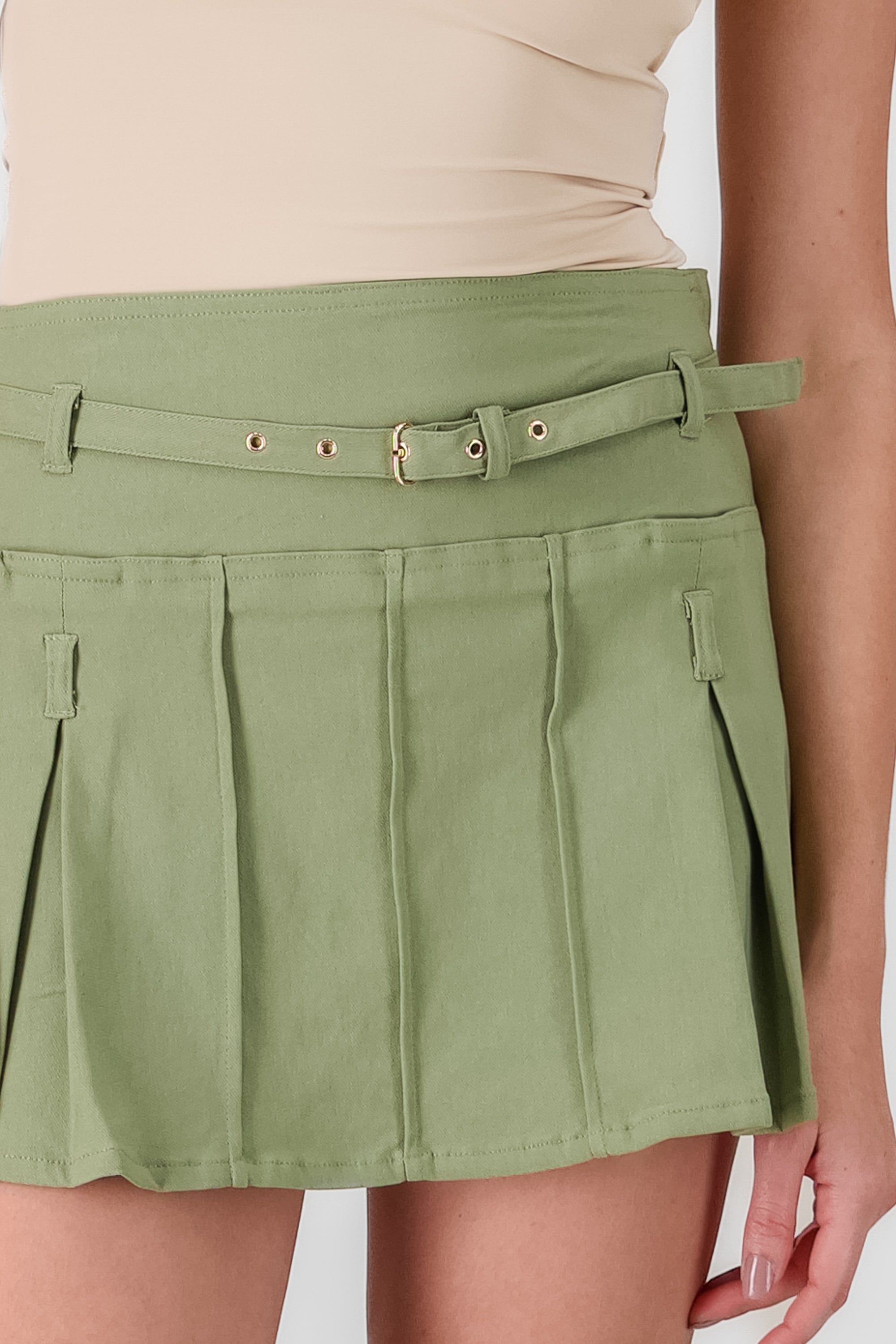 Pleated Mini Skirt OLIVE