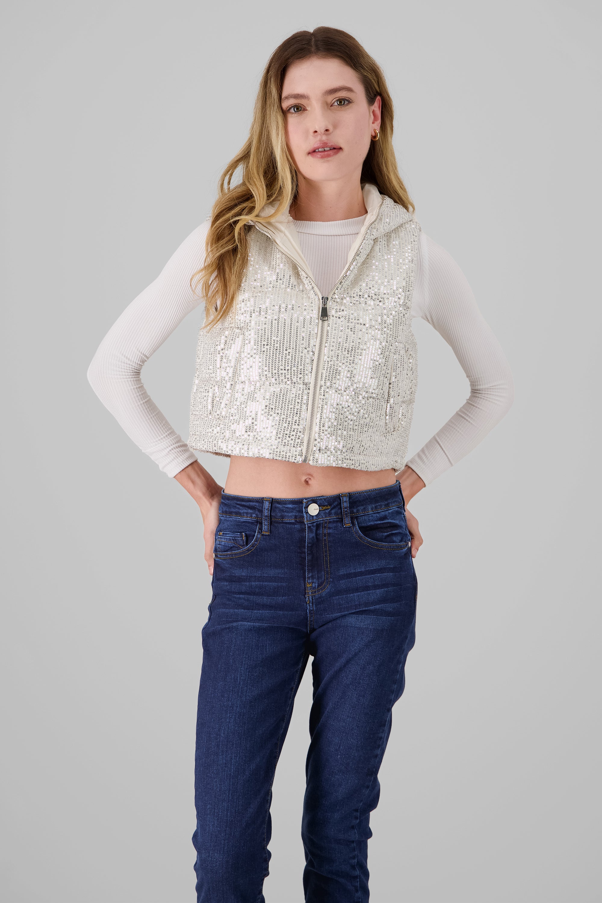 Quilted Vest with Sequins CREAM