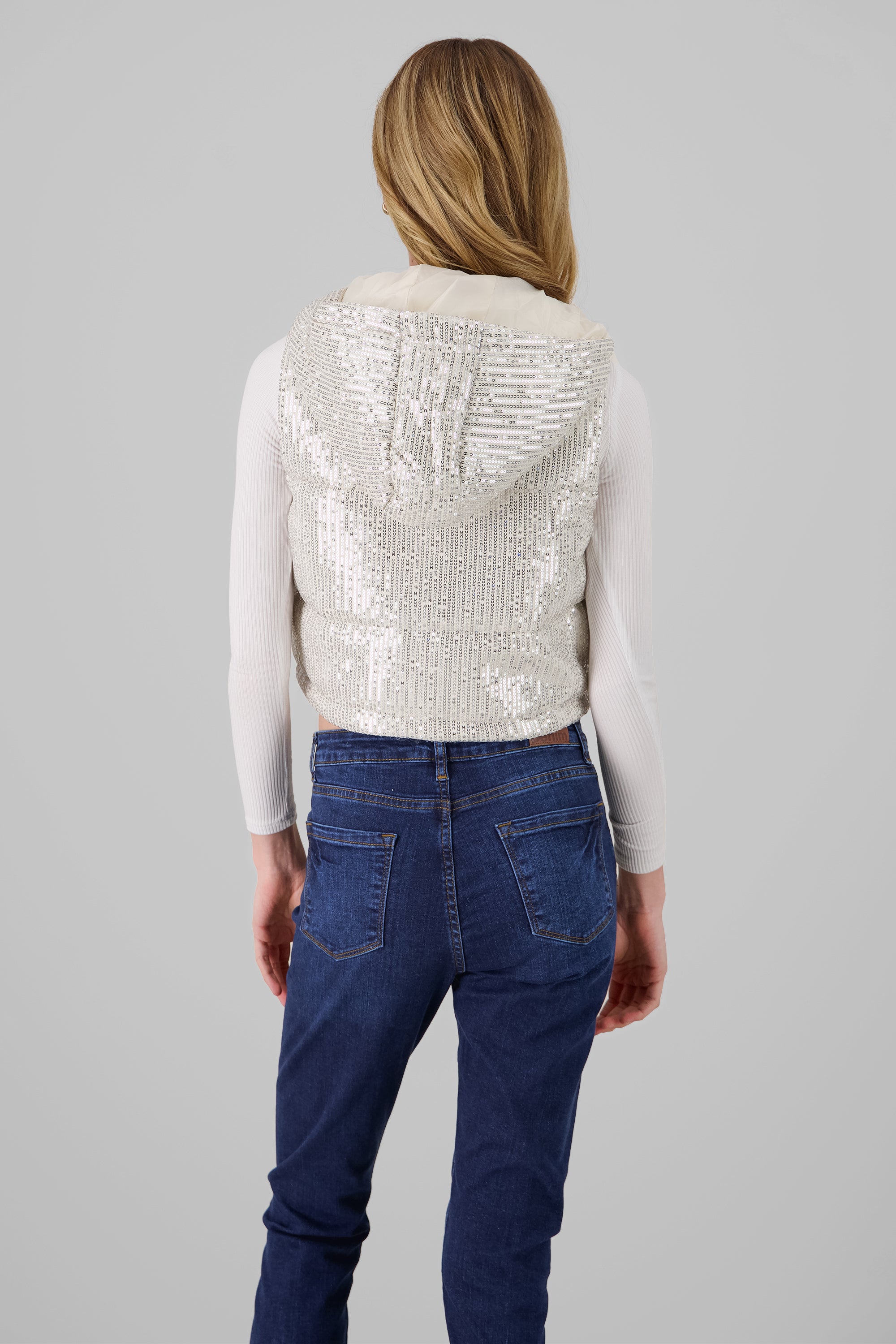 Quilted Vest with Sequins CREAM