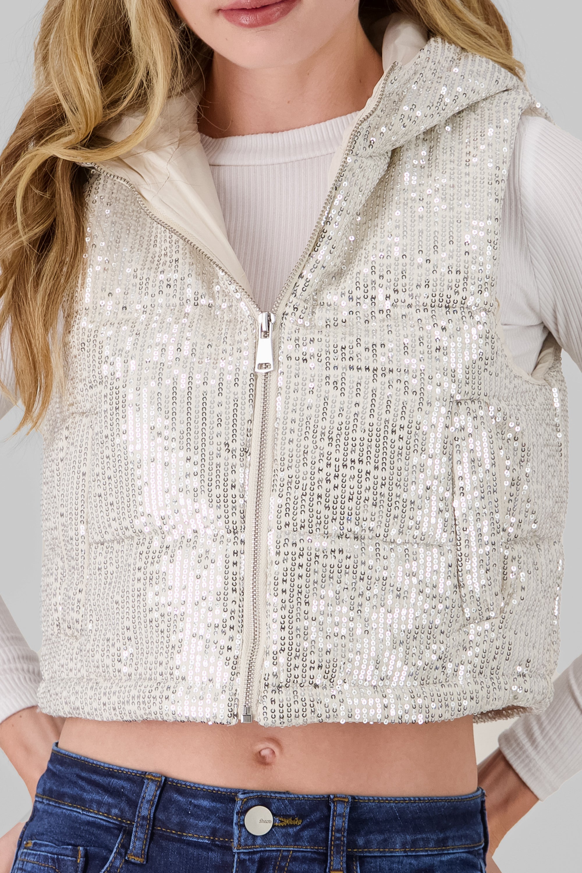 Quilted Vest with Sequins CREAM