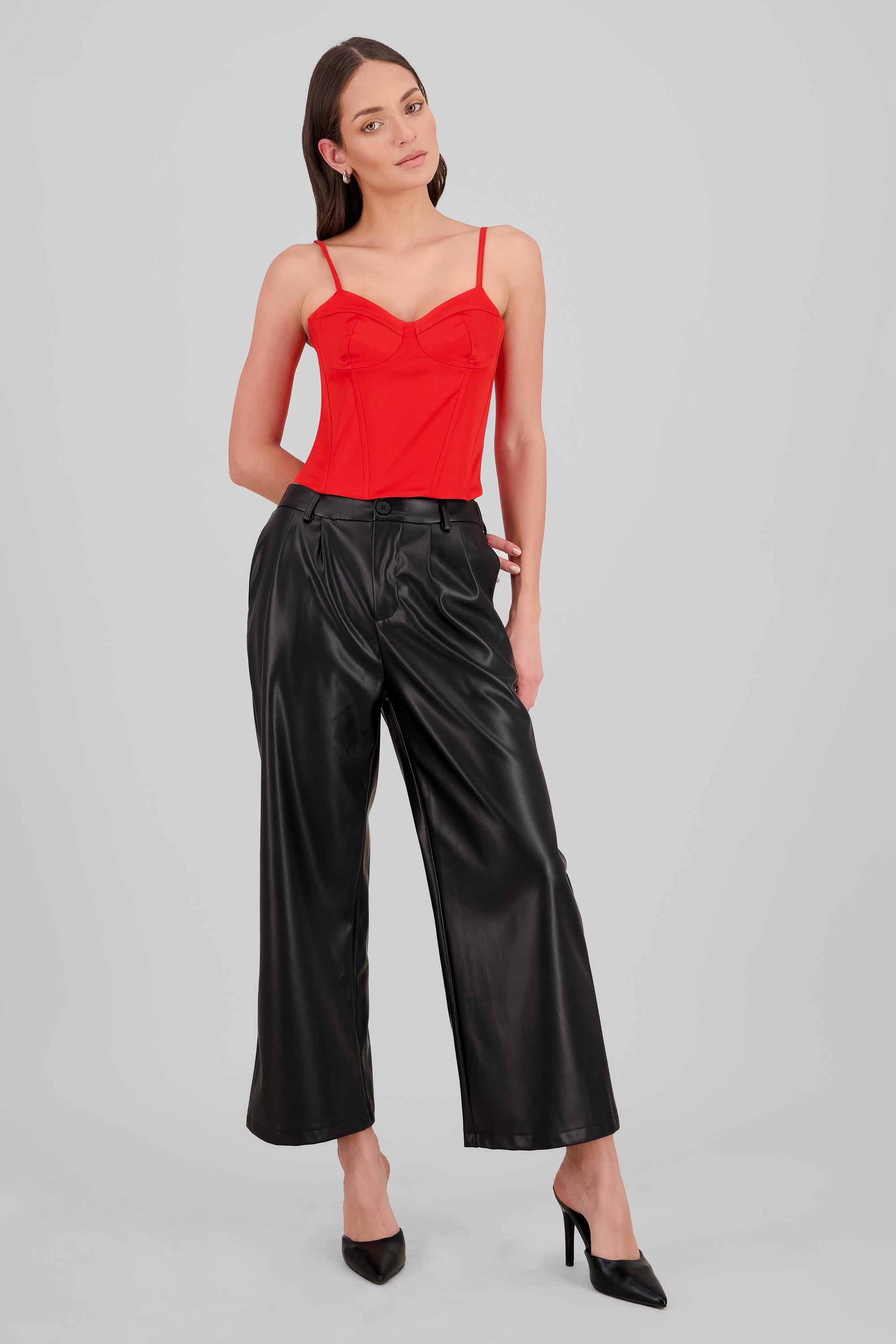 Wide Leg Faux Leather Pants BLACK