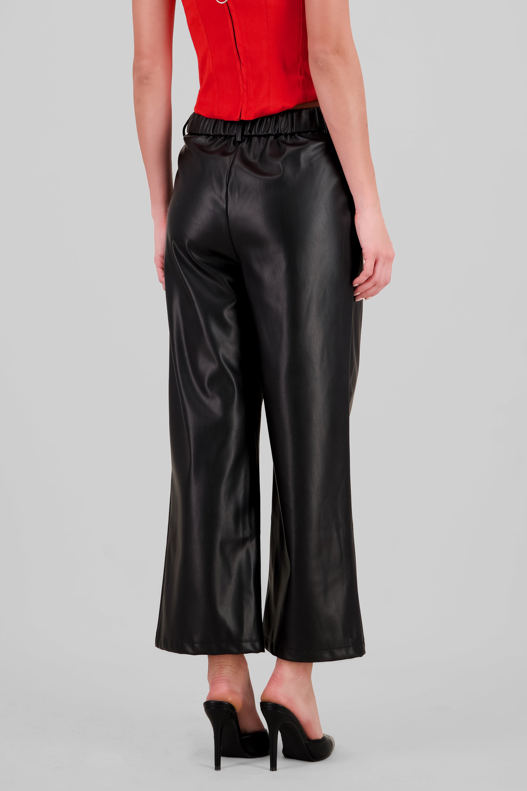 Wide Leg Faux Leather Pants BLACK