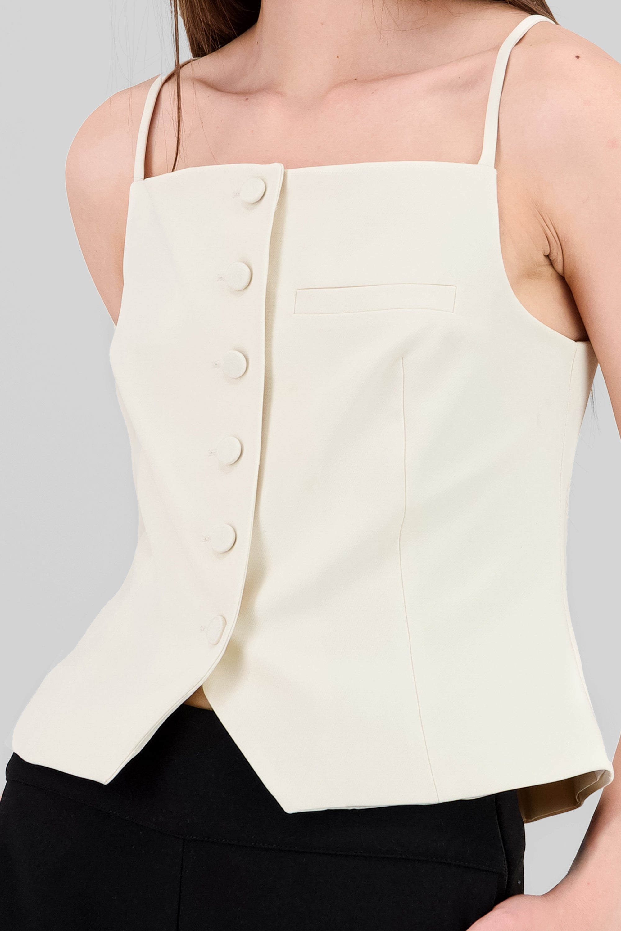 Square Neck Button-Up Vest BEIGE