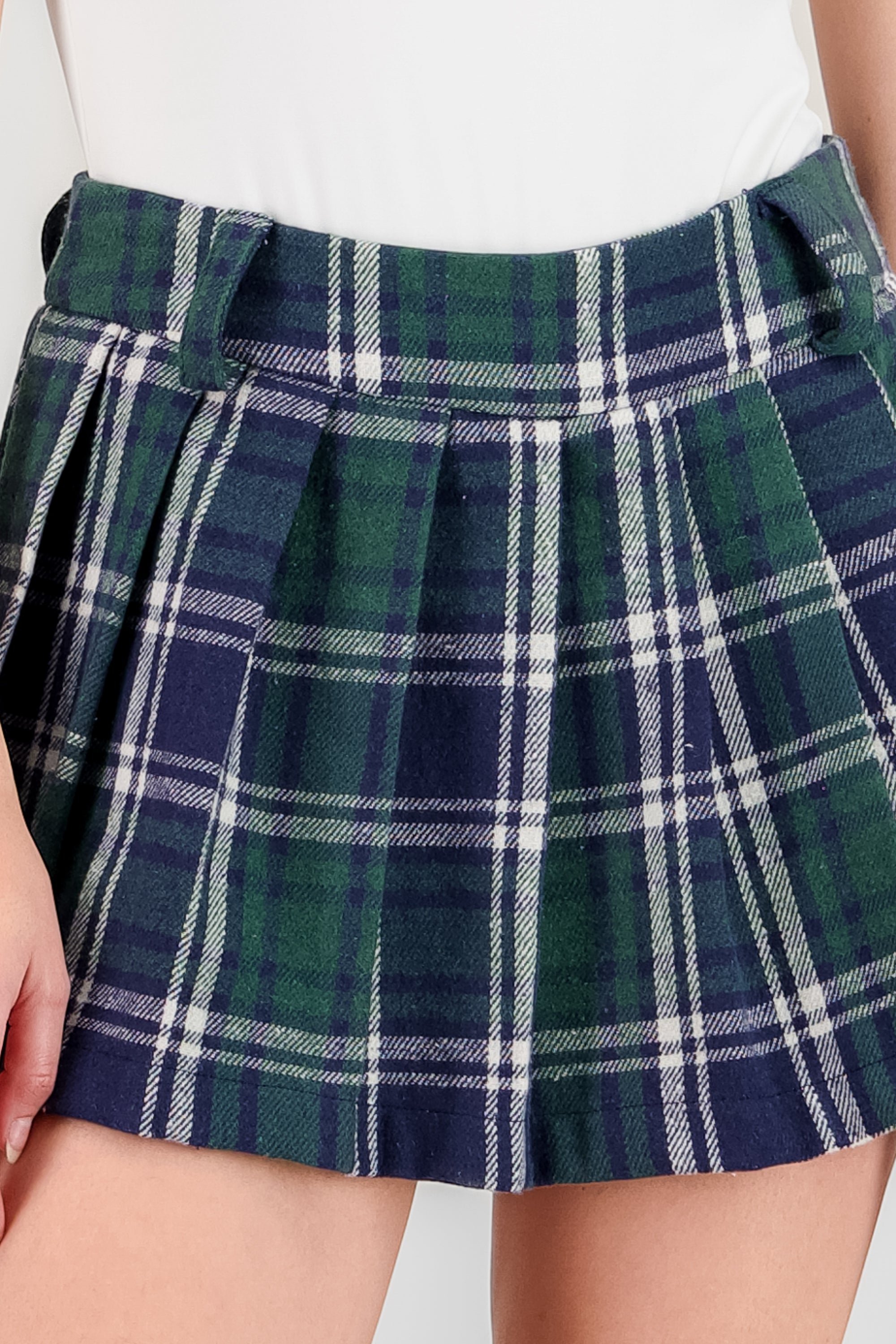 Plaid Pleated Mini Skirt GREEN COMBO