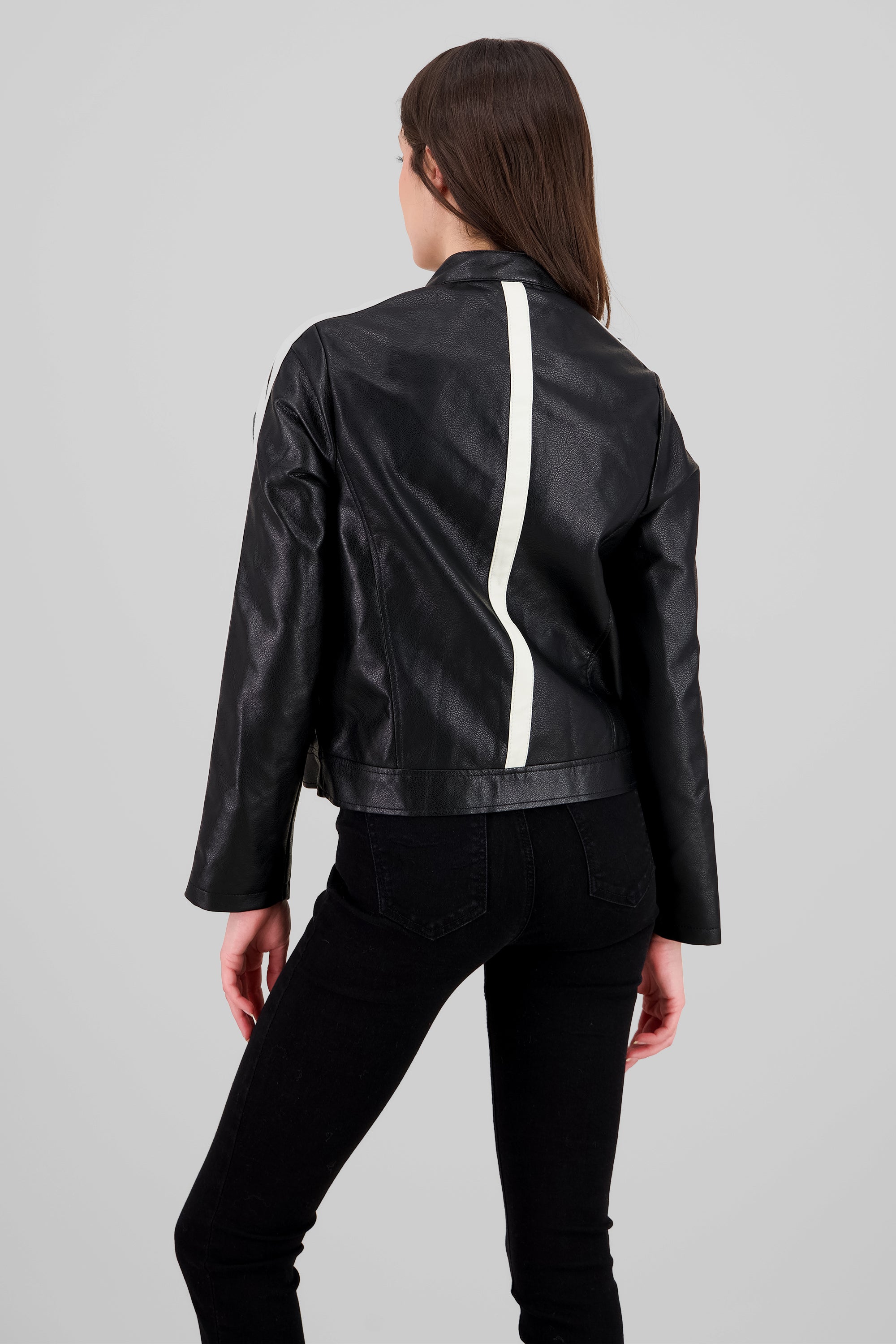 Contrast Trim Biker Jacket BLACK