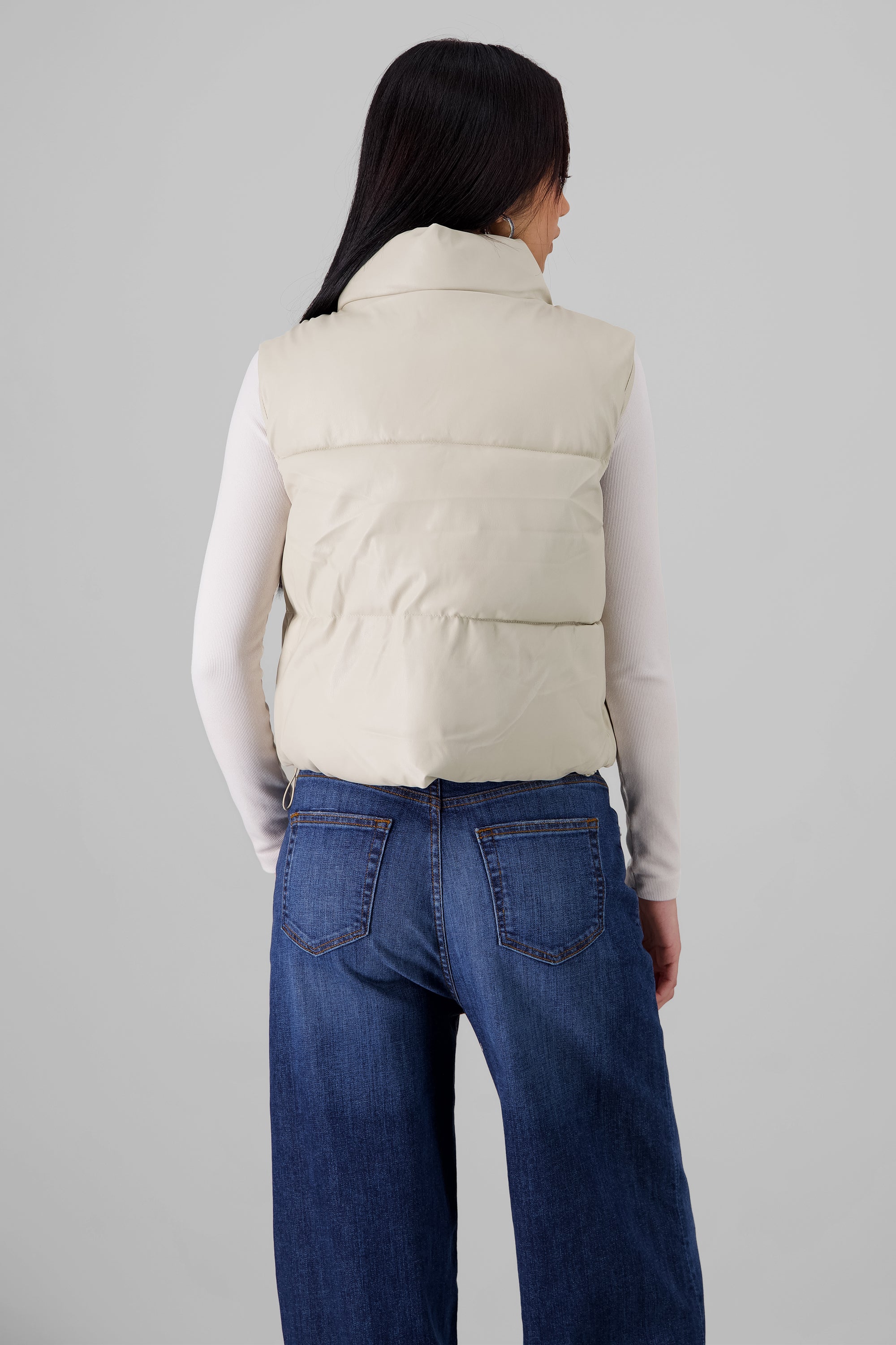 Quilted Faux Leather Vest CREAM