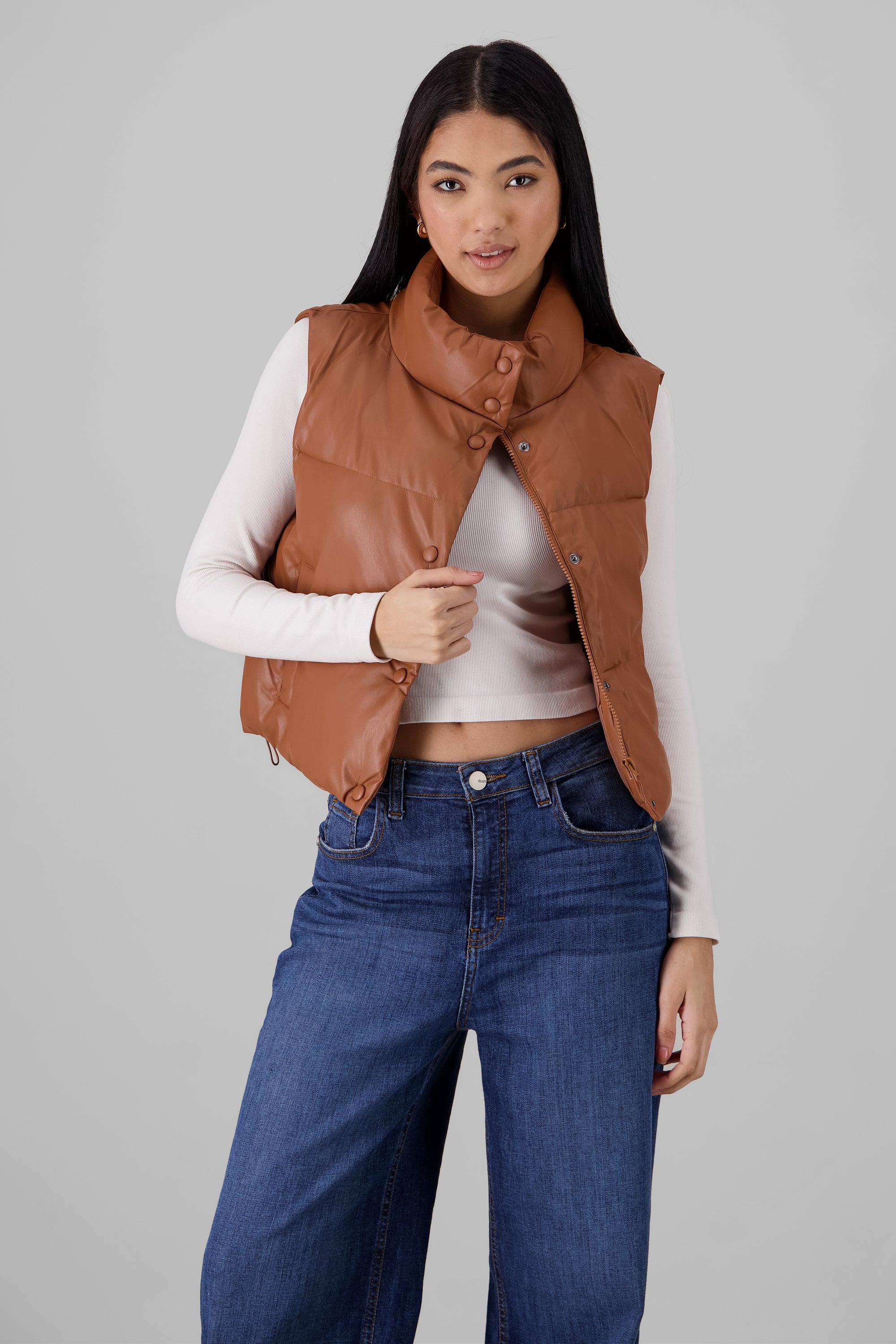 Quilted Faux Leather Vest CAMEL