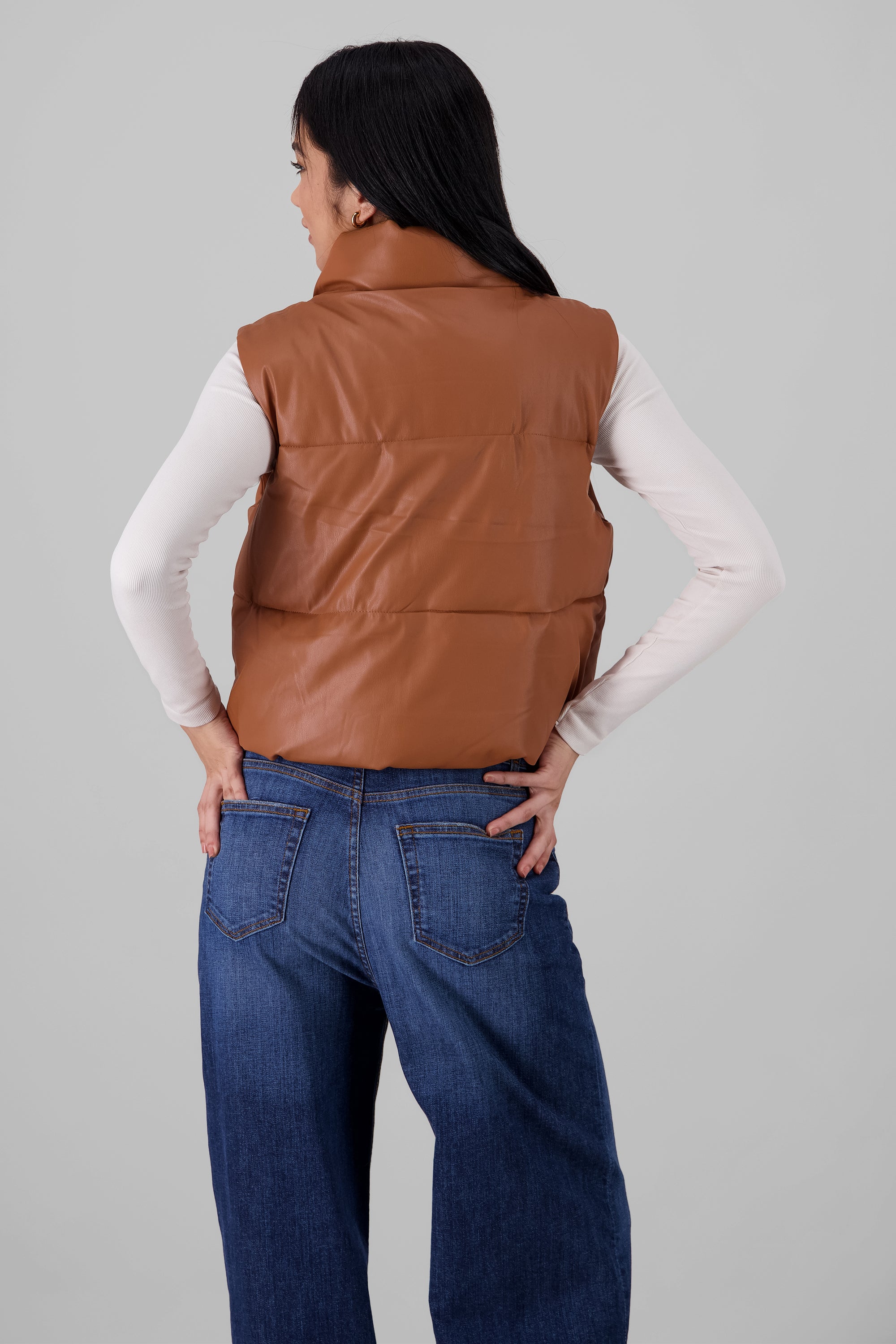 Quilted Faux Leather Vest CAMEL