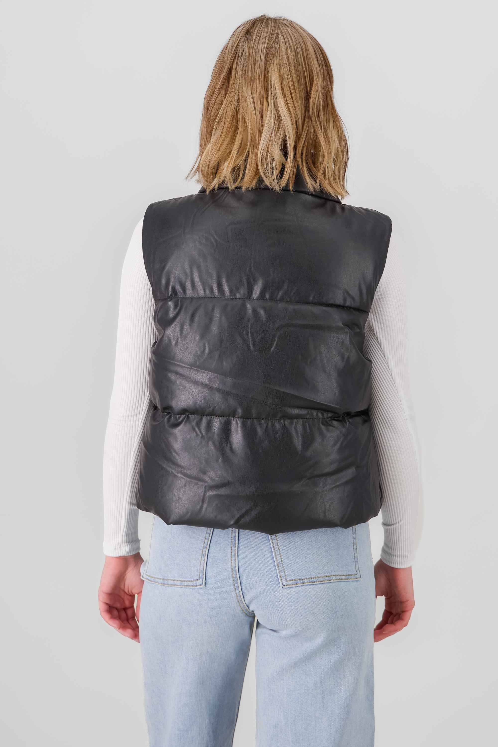 Quilted Faux Leather Vest BLACK