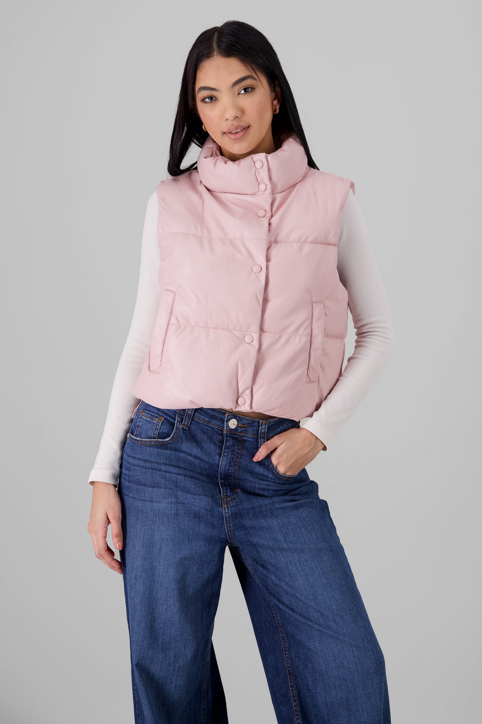 Quilted Faux Leather Vest PINK