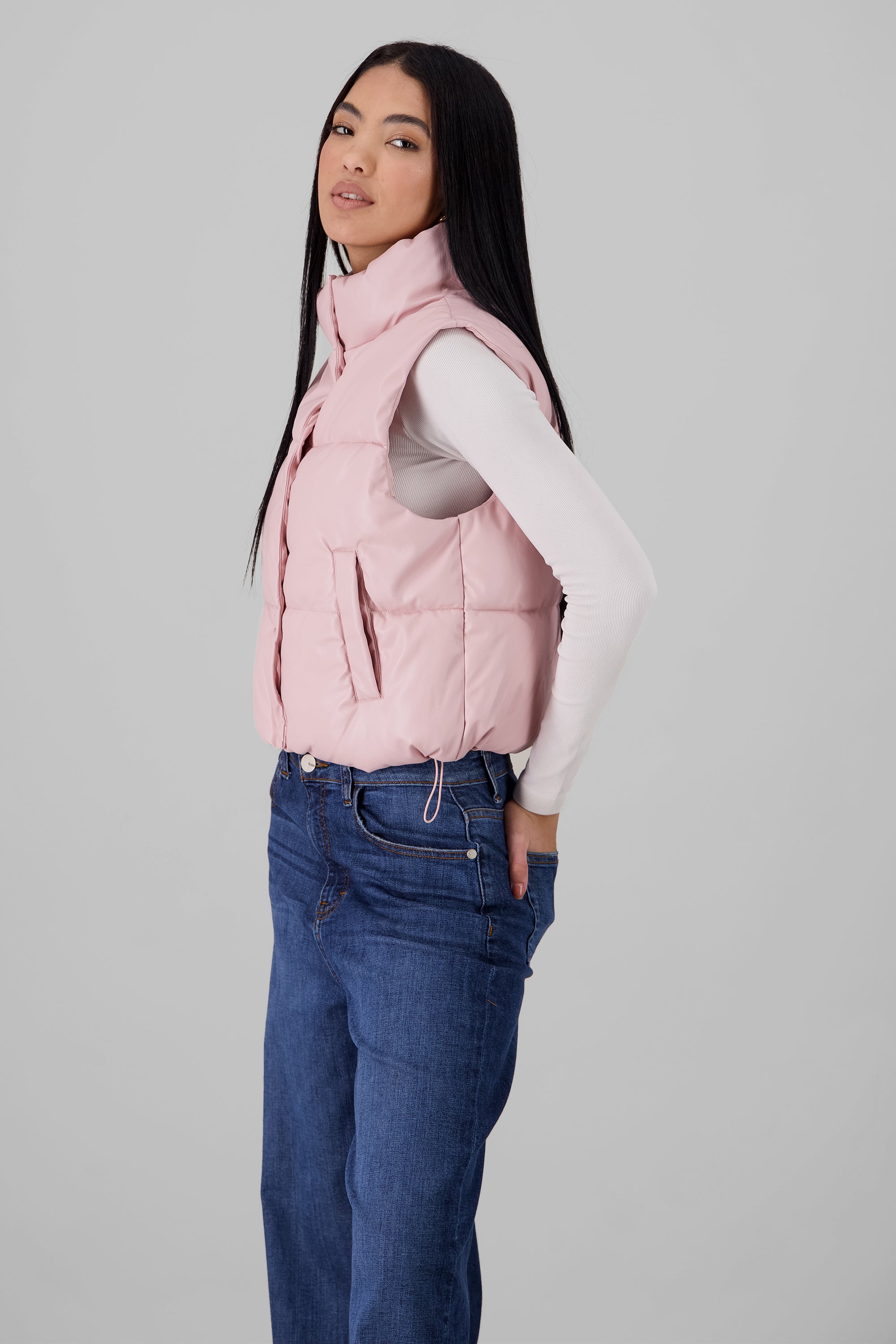 Quilted Faux Leather Vest PINK