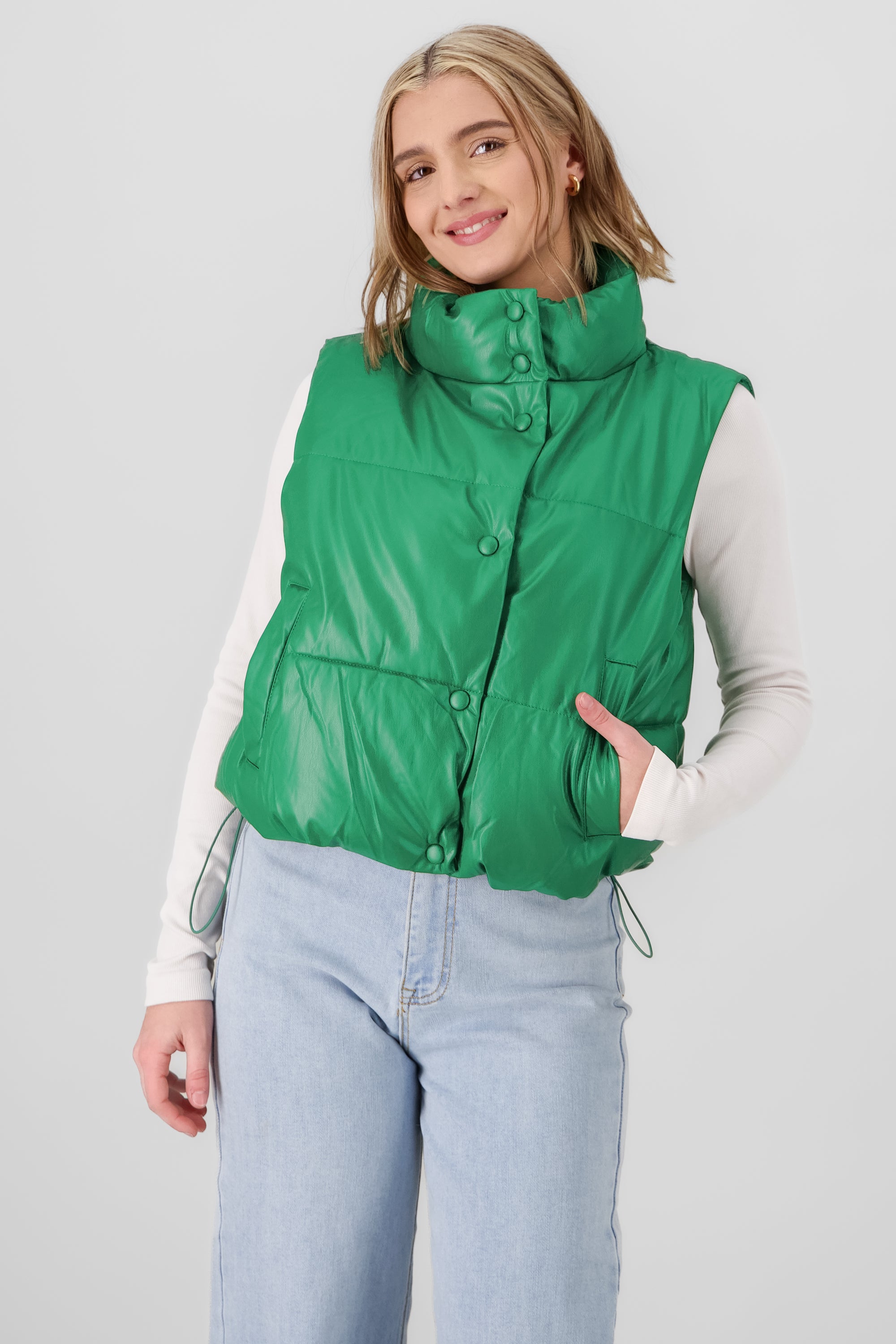 Quilted Faux Leather Vest GREEN