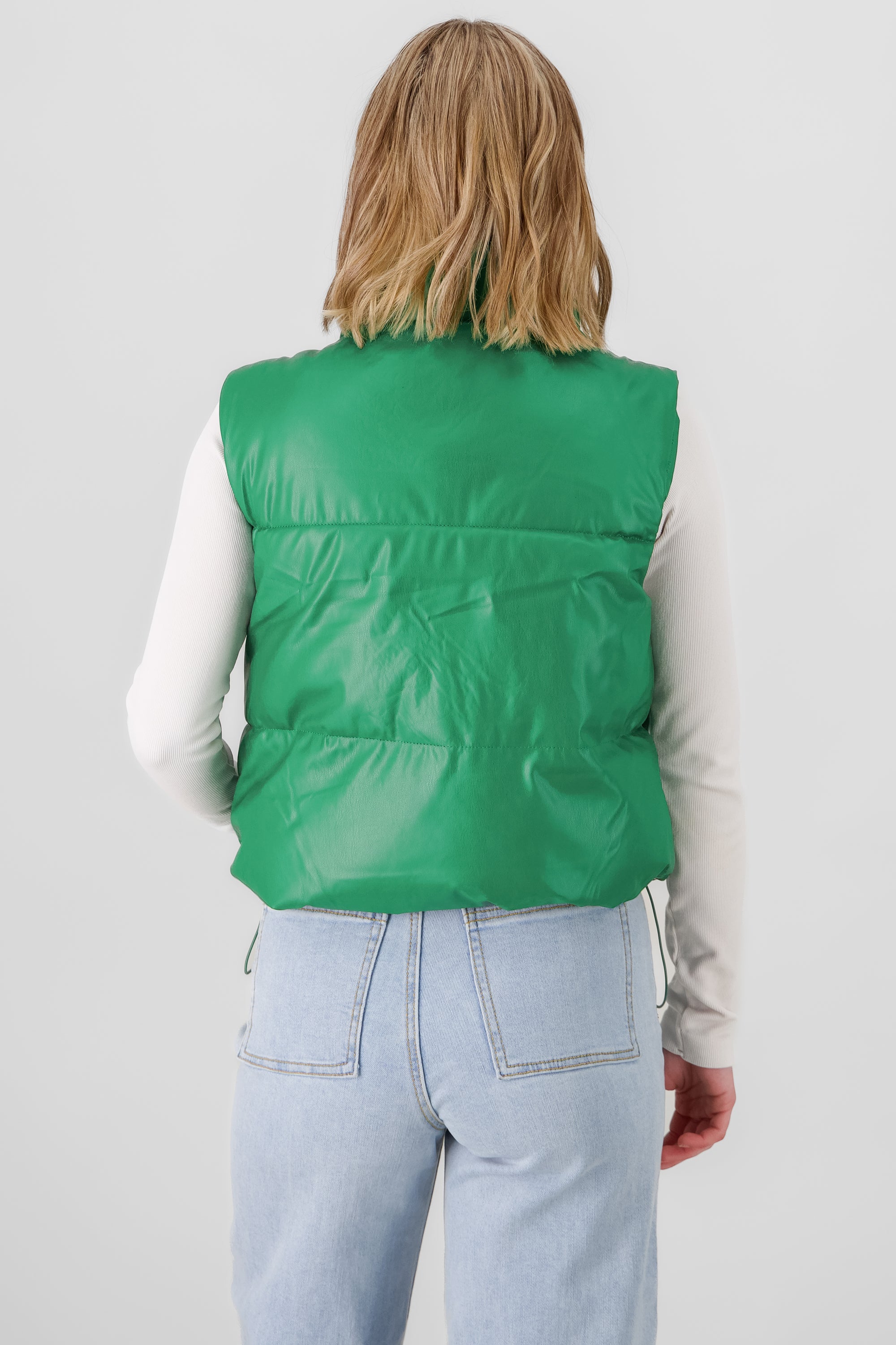 Quilted Faux Leather Vest GREEN