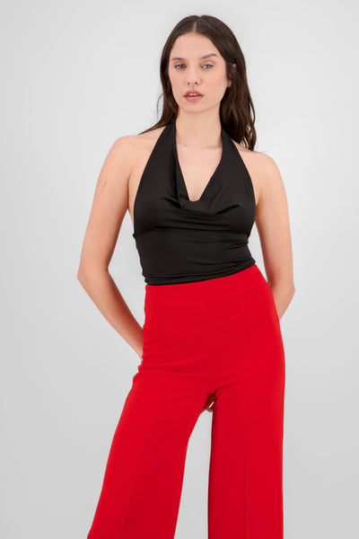 Cowl Neck Halter Bodysuit RED