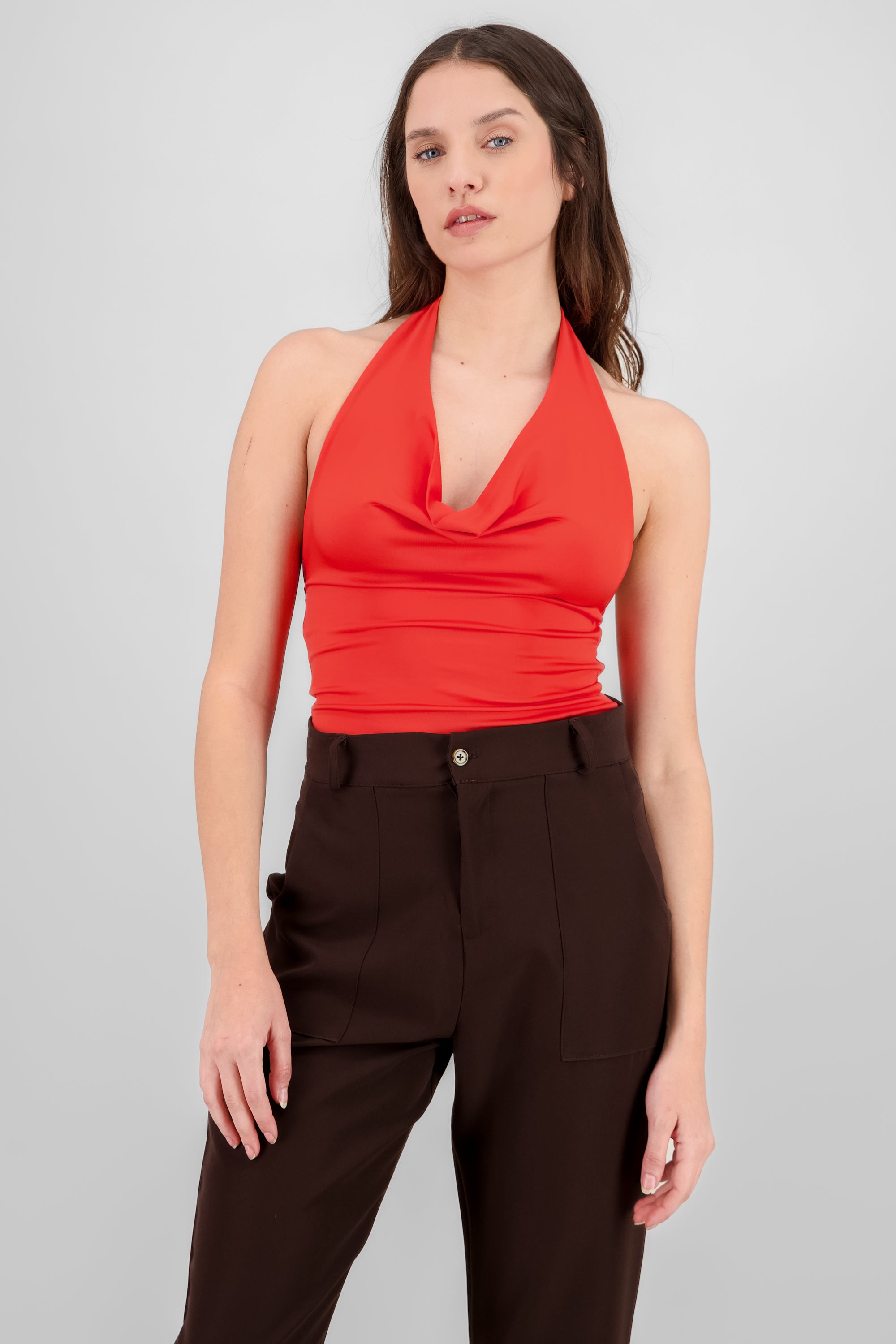 Cowl Neck Halter Bodysuit RED