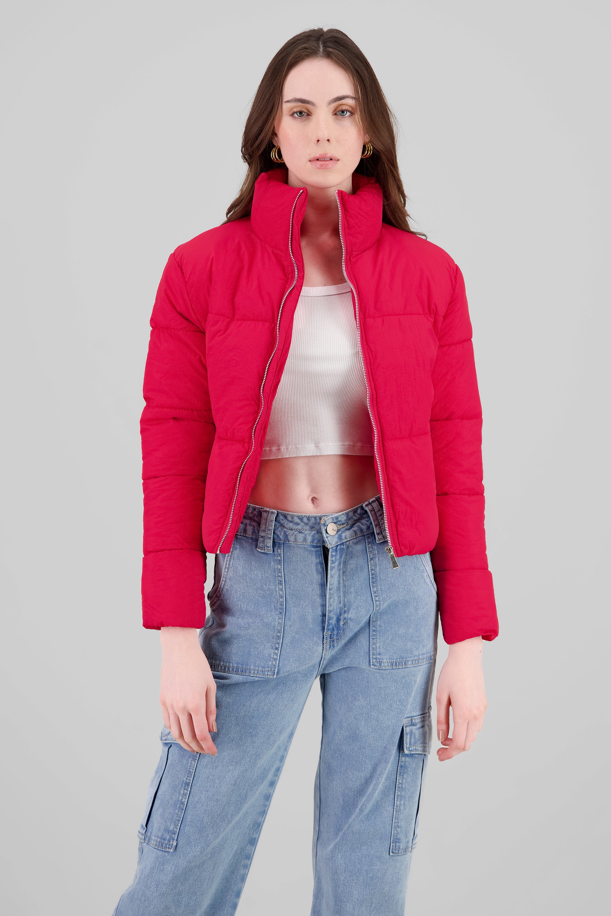 Solid Quilted Jacket RED