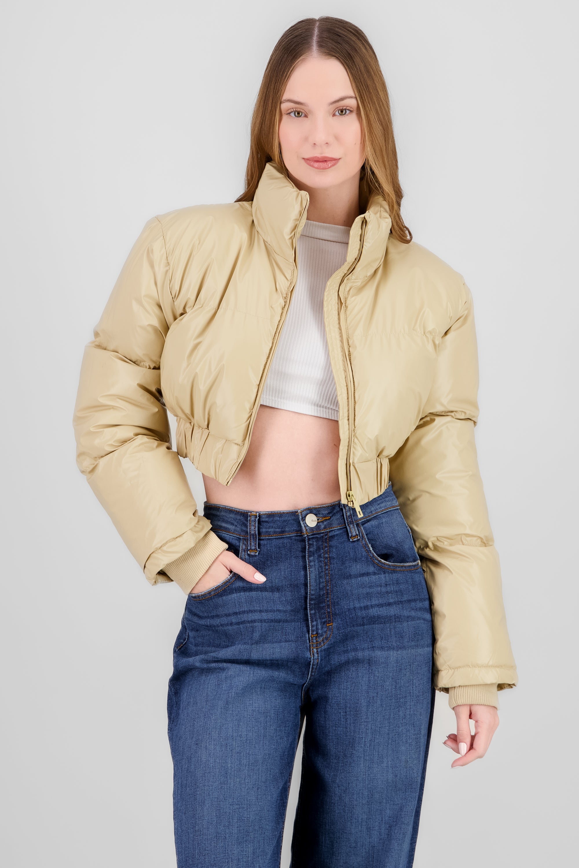 Cropped Quilted Jacket BEIGE