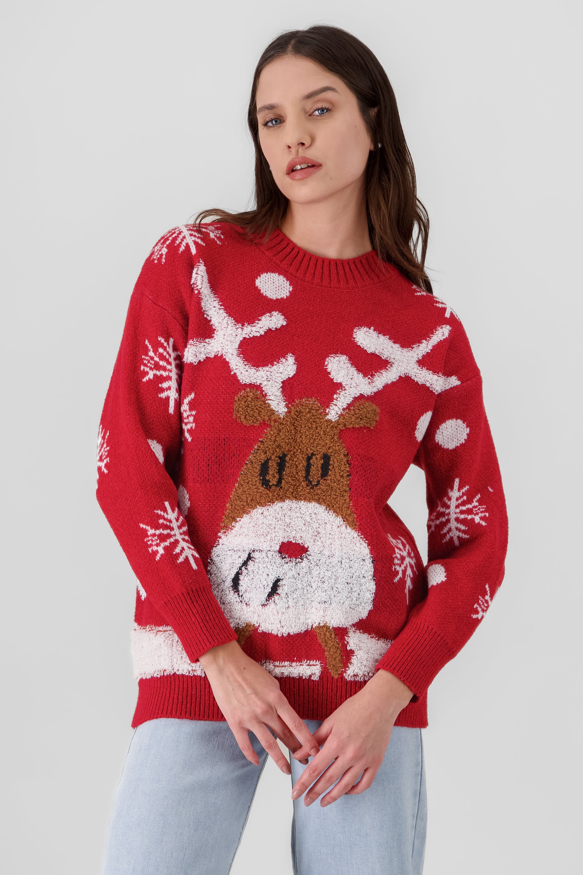 Textured reindeer Christmas Sweater RED COMBO