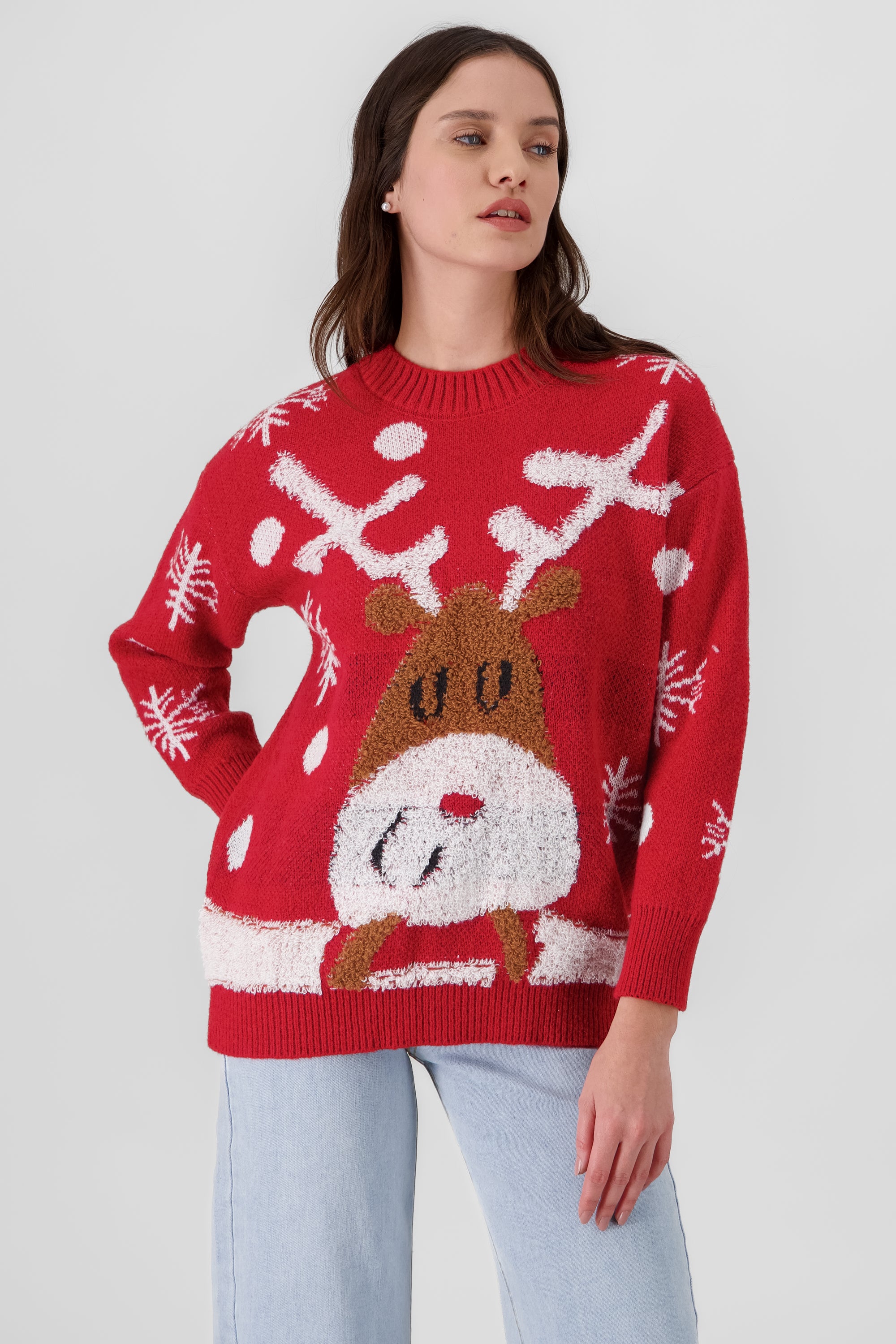 Textured reindeer Christmas Sweater RED COMBO