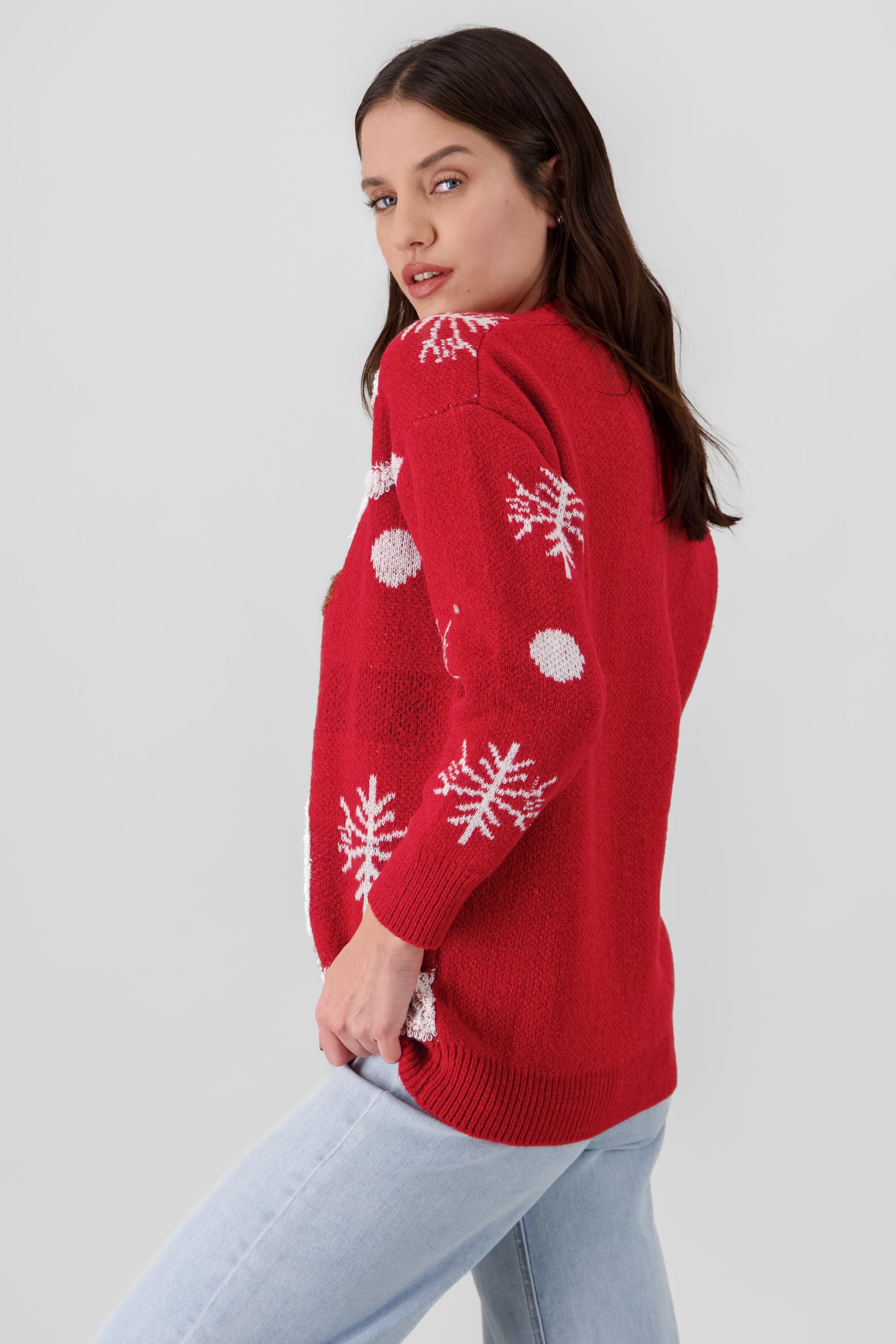 Textured reindeer Christmas Sweater RED COMBO