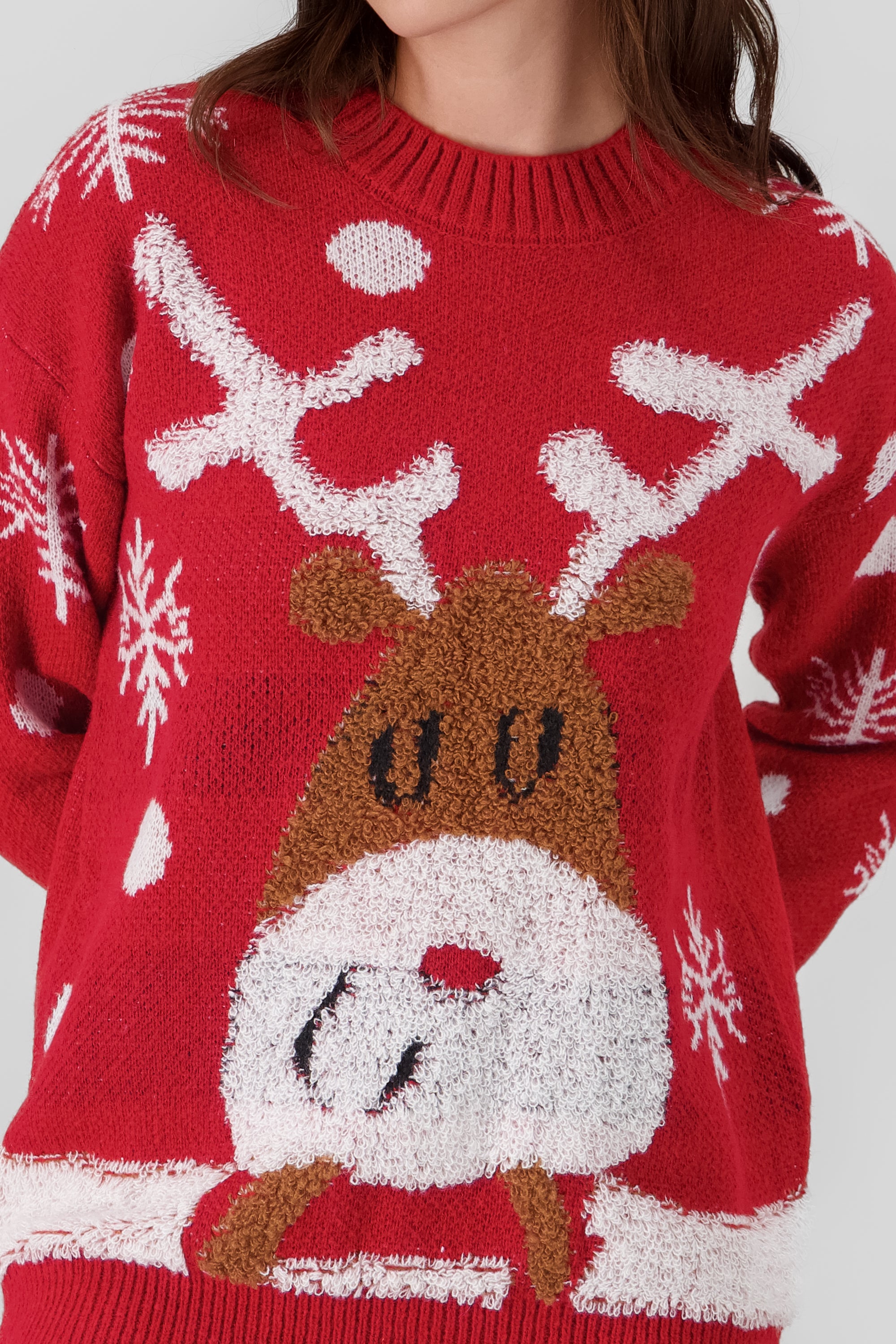 Textured reindeer Christmas Sweater RED COMBO