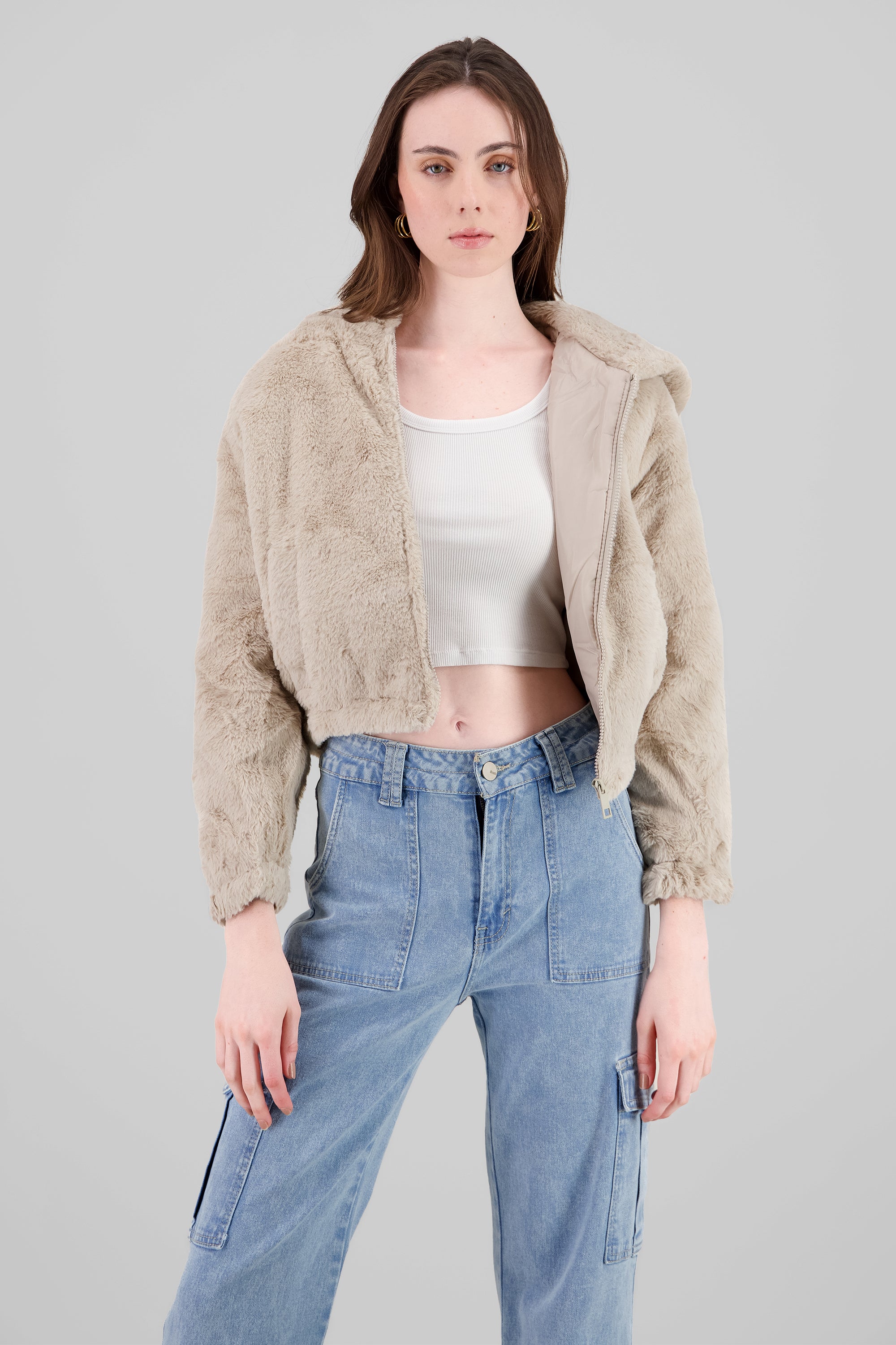 Cropped Furry Jacket BEIGE