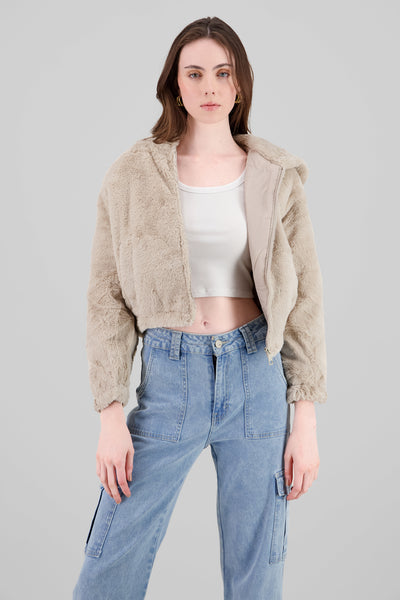 Cropped Furry Jacket BEIGE