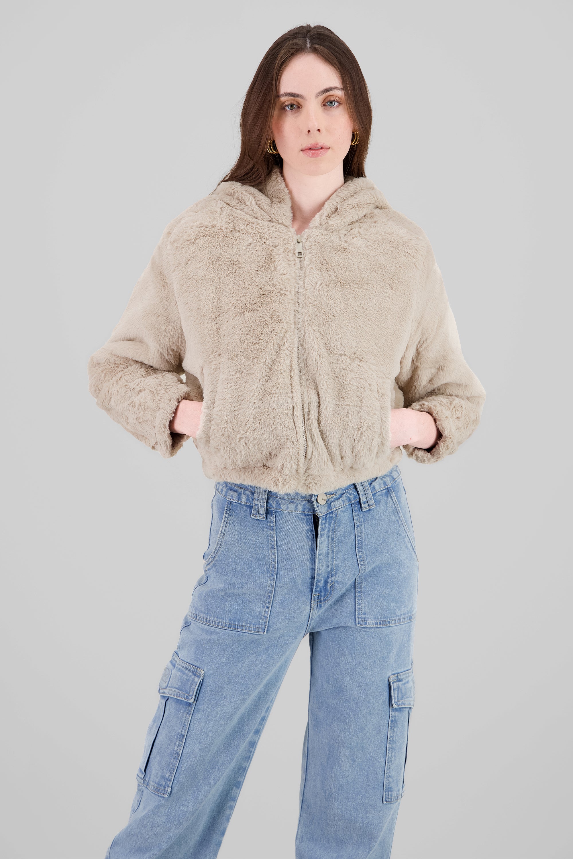 Cropped Furry Jacket BEIGE