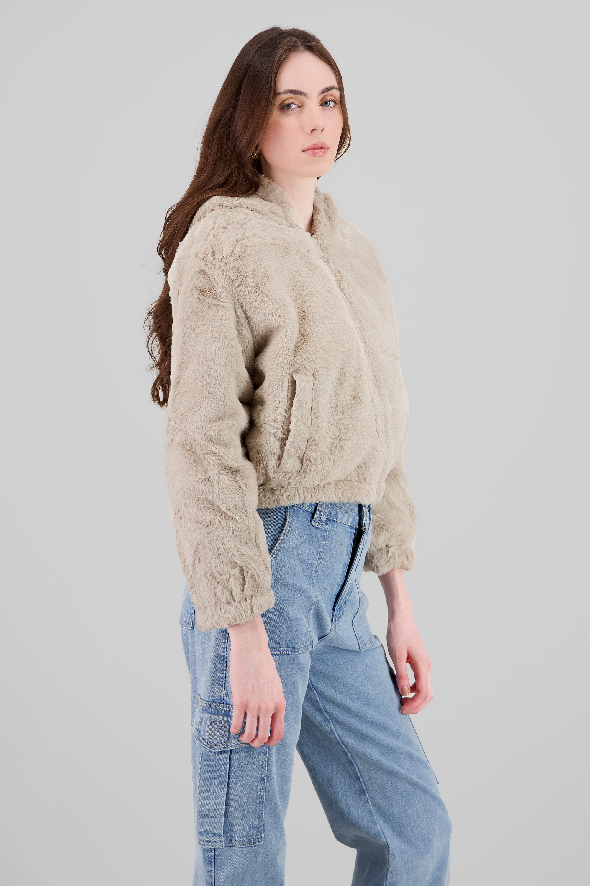 Cropped Furry Jacket BEIGE