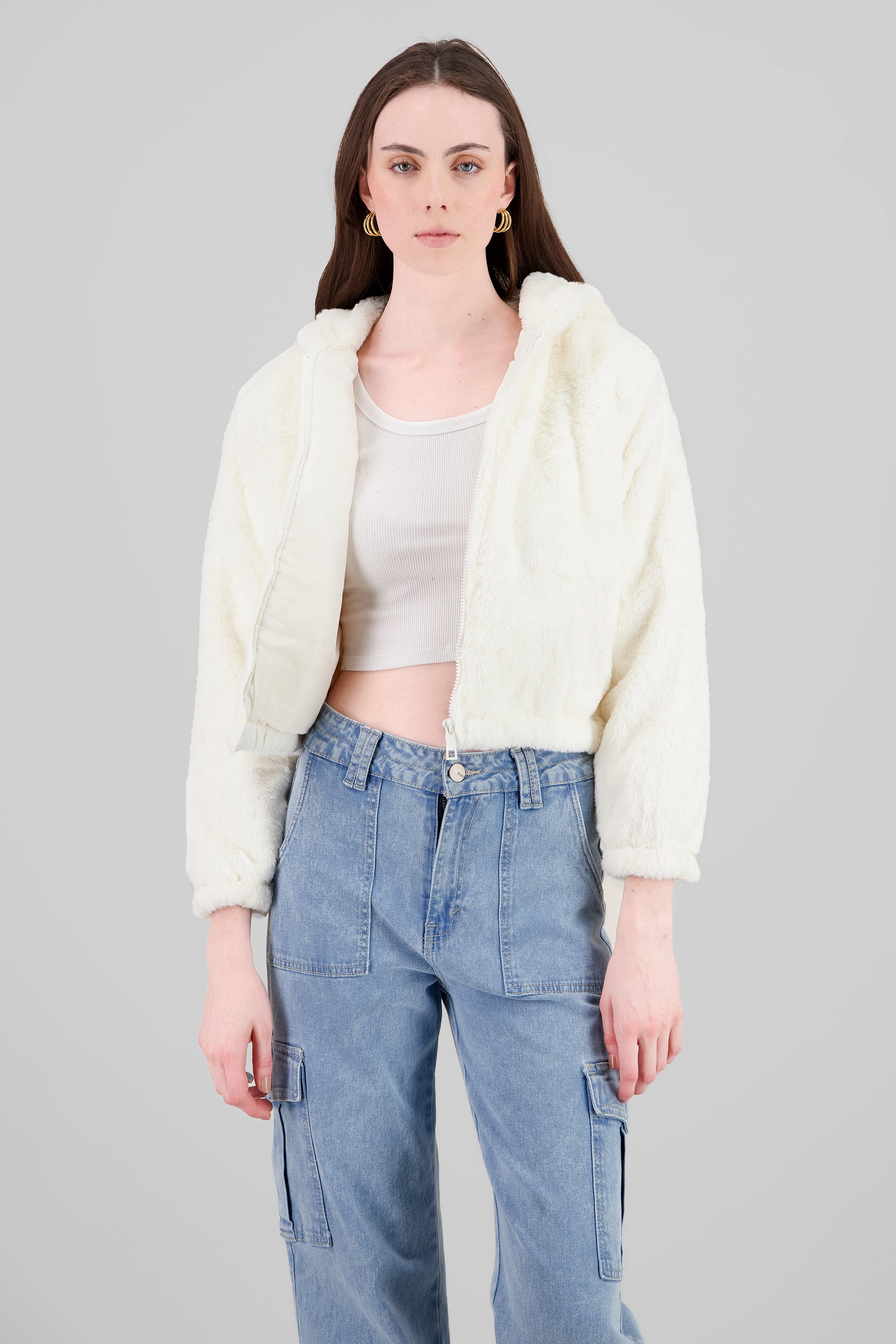 Cropped Furry Jacket WHITE