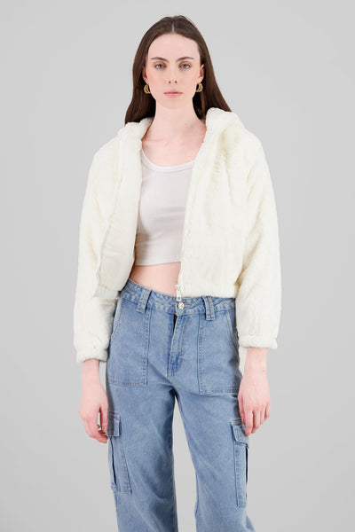 Cropped Furry Jacket BEIGE