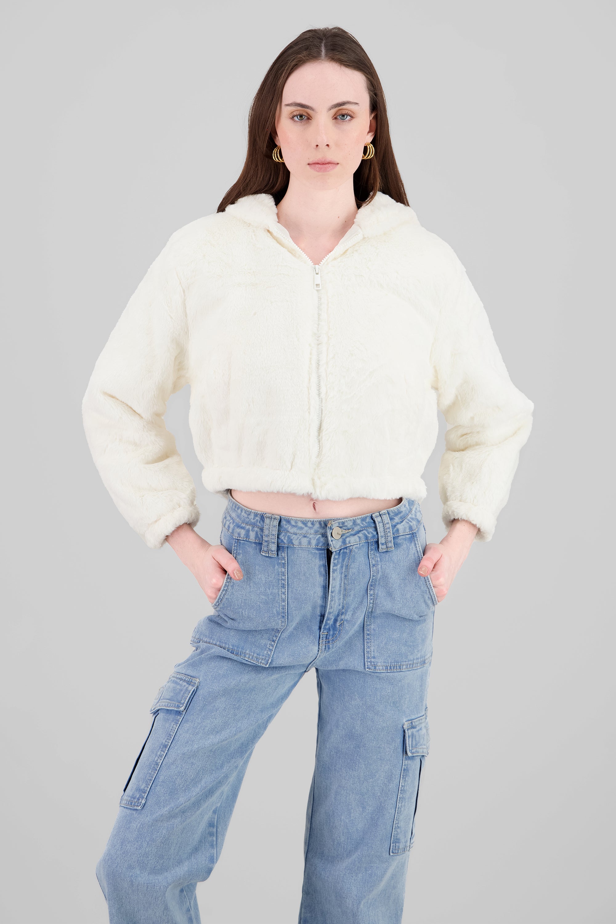 Cropped Furry Jacket WHITE