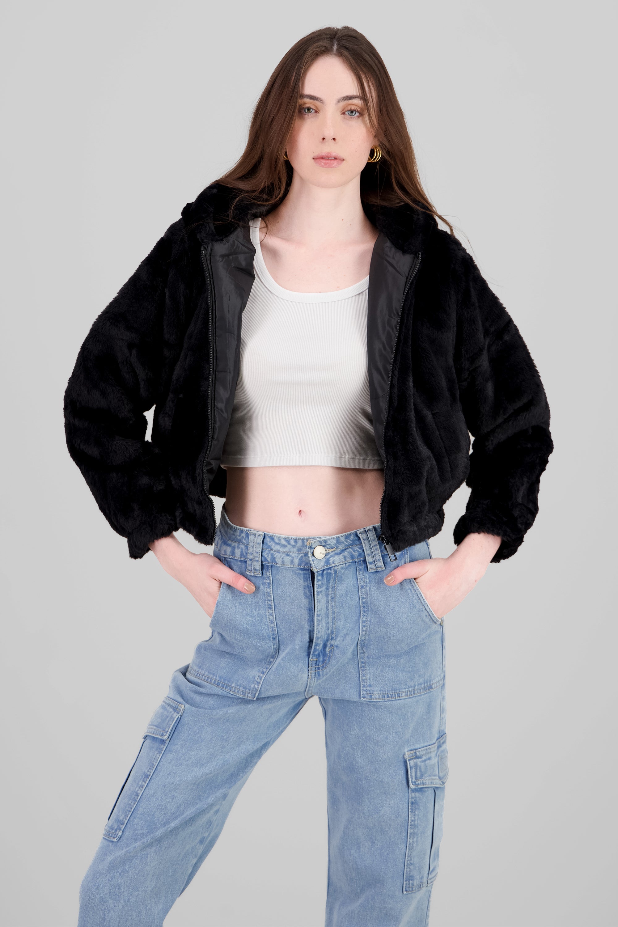 Cropped Furry Jacket BLACK