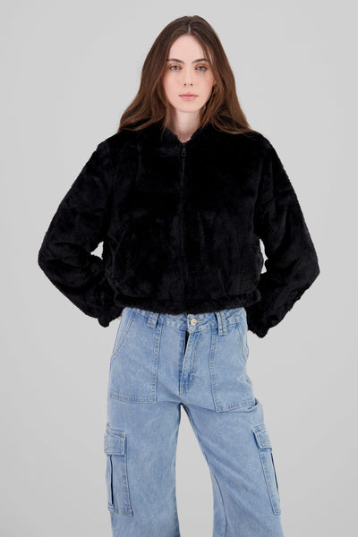 Cropped Furry Jacket BLACK