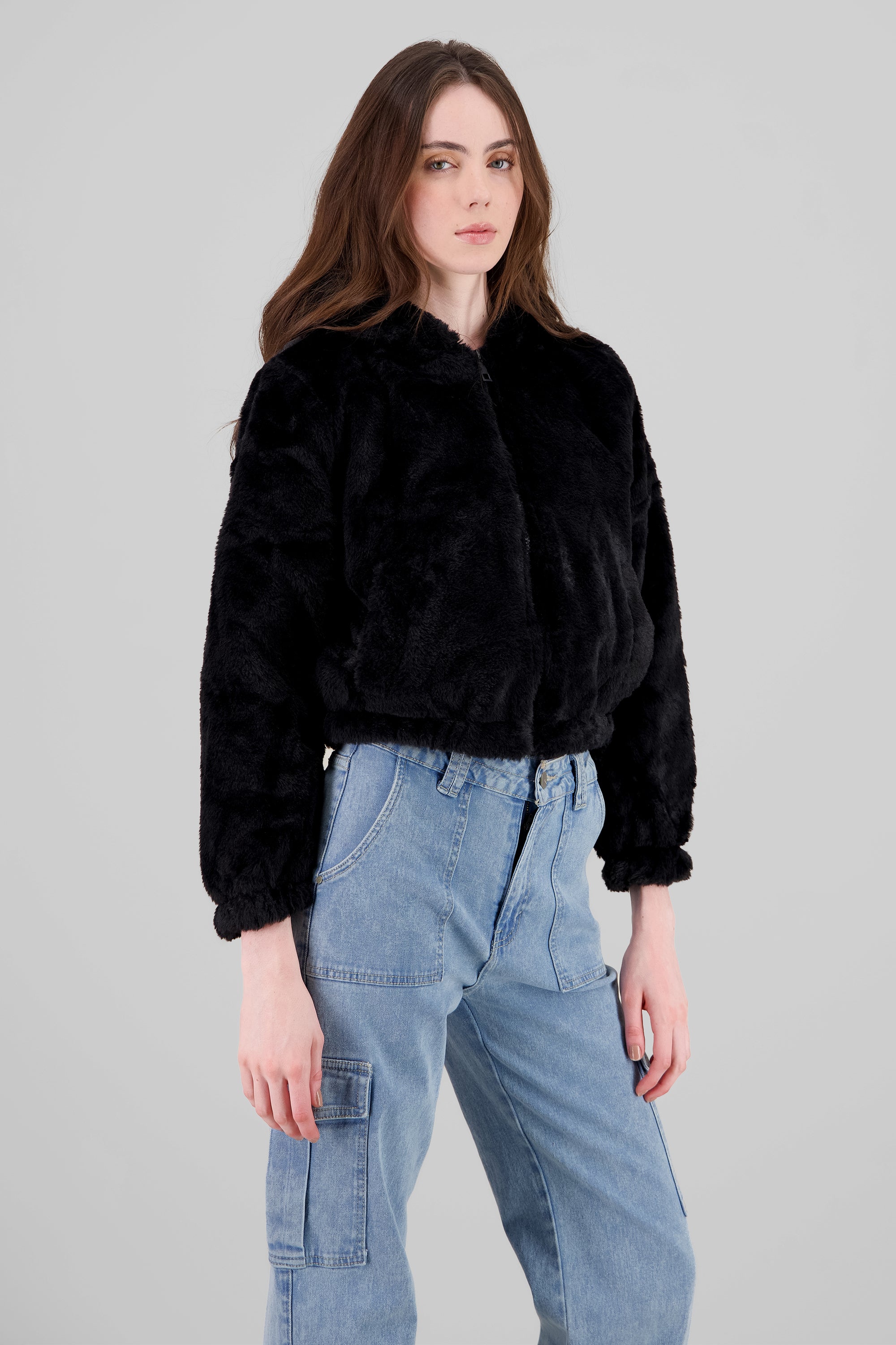 Cropped Furry Jacket BLACK