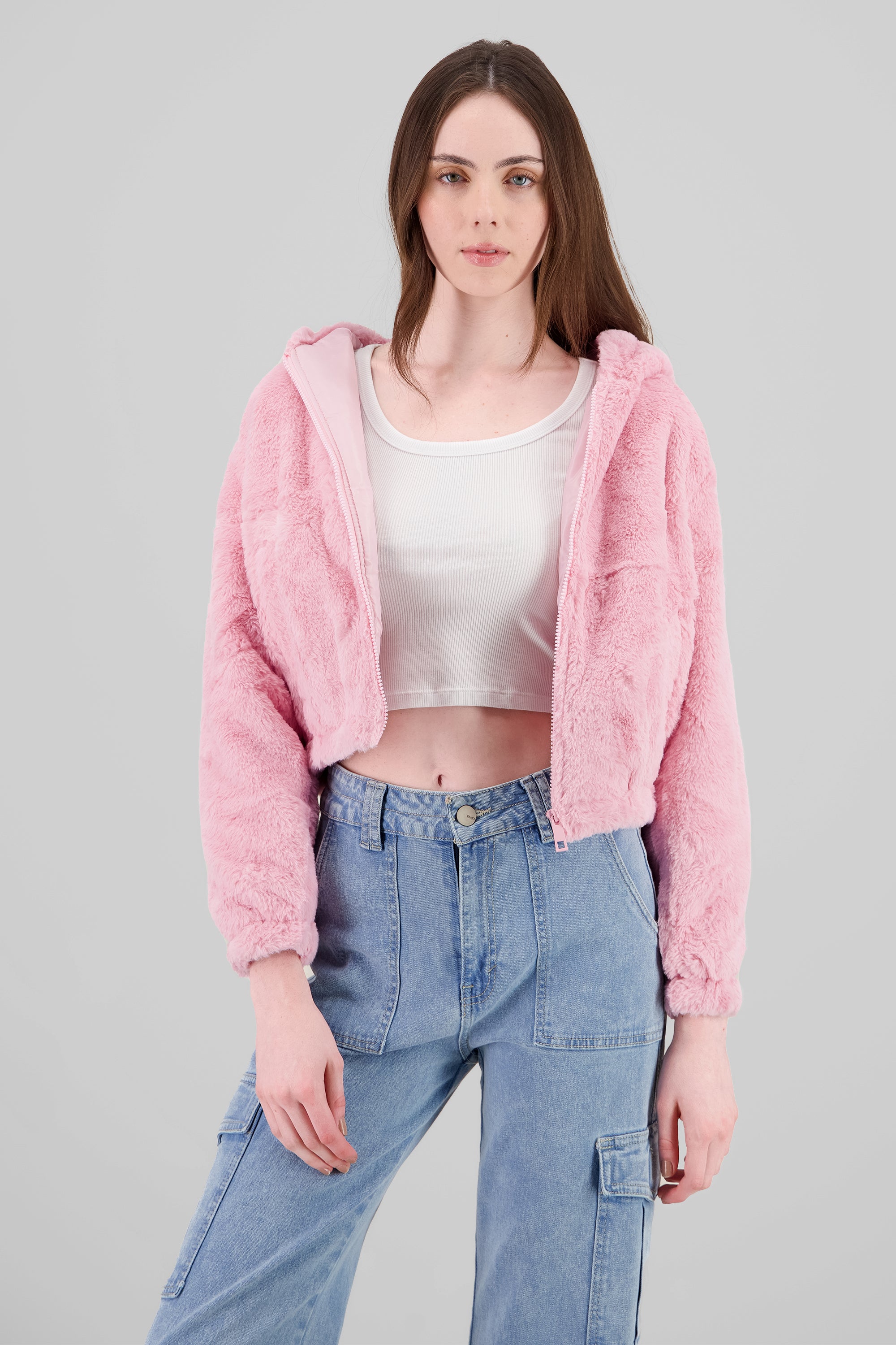 Cropped Furry Jacket PINK