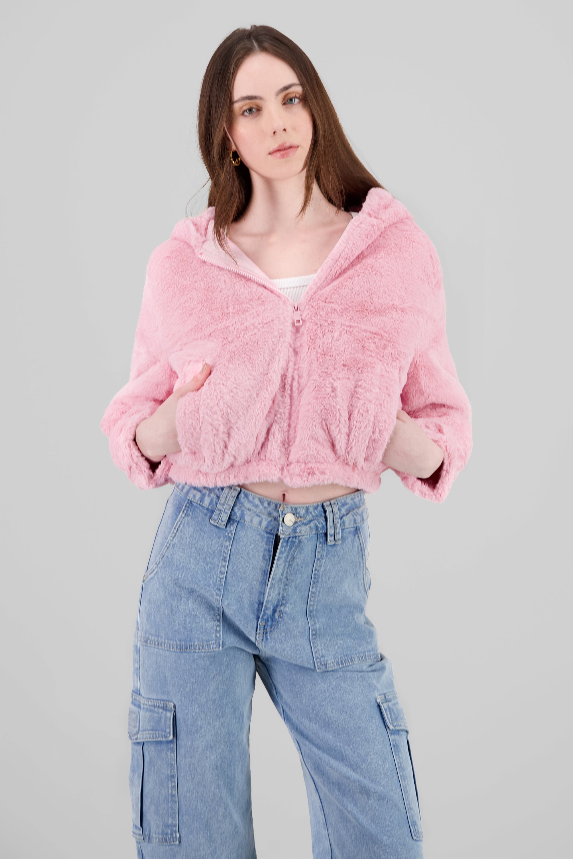 Cropped Furry Jacket PINK