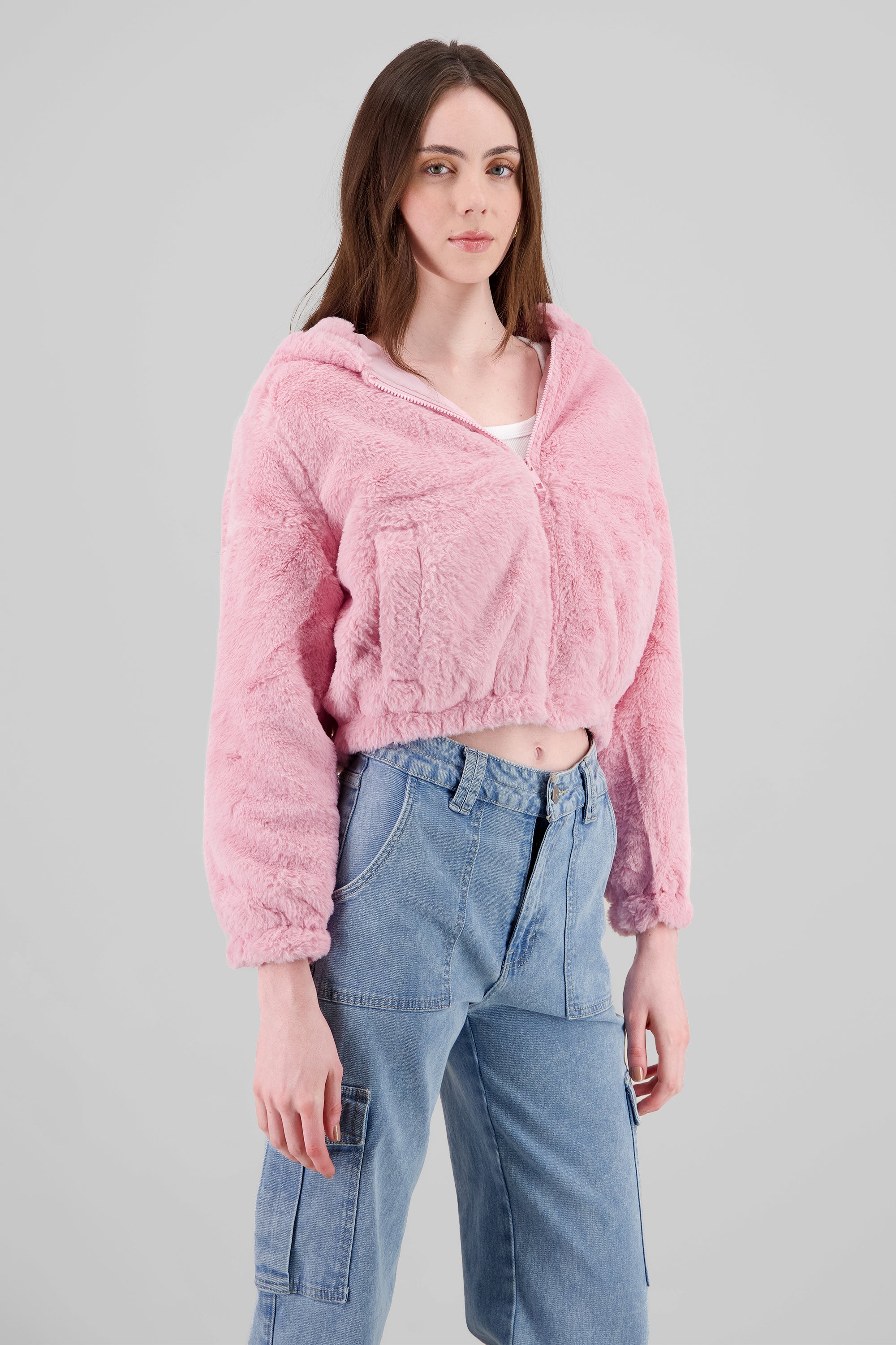 Cropped Furry Jacket PINK