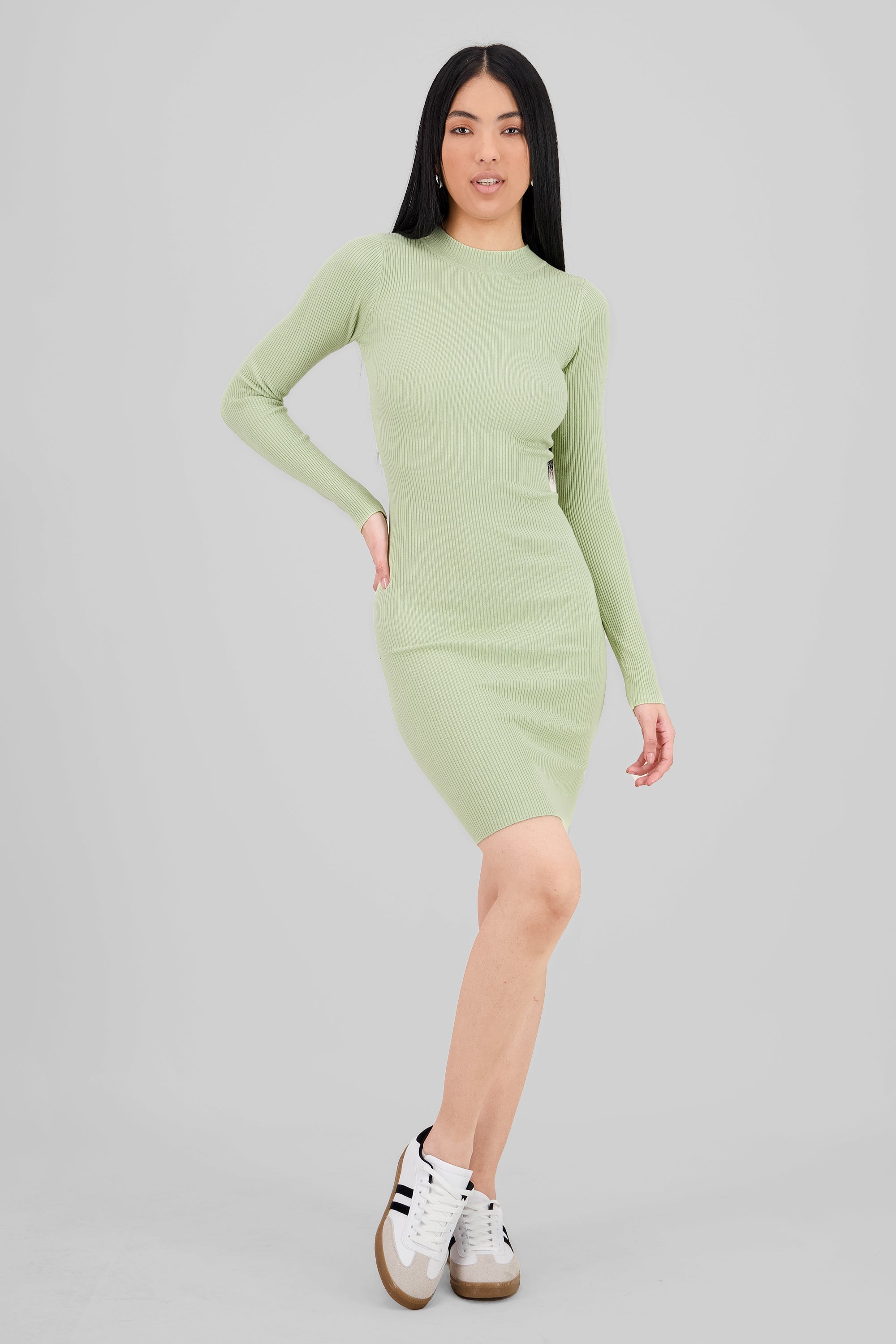 Long Sleeve knit midi dress LIGHT GREEN