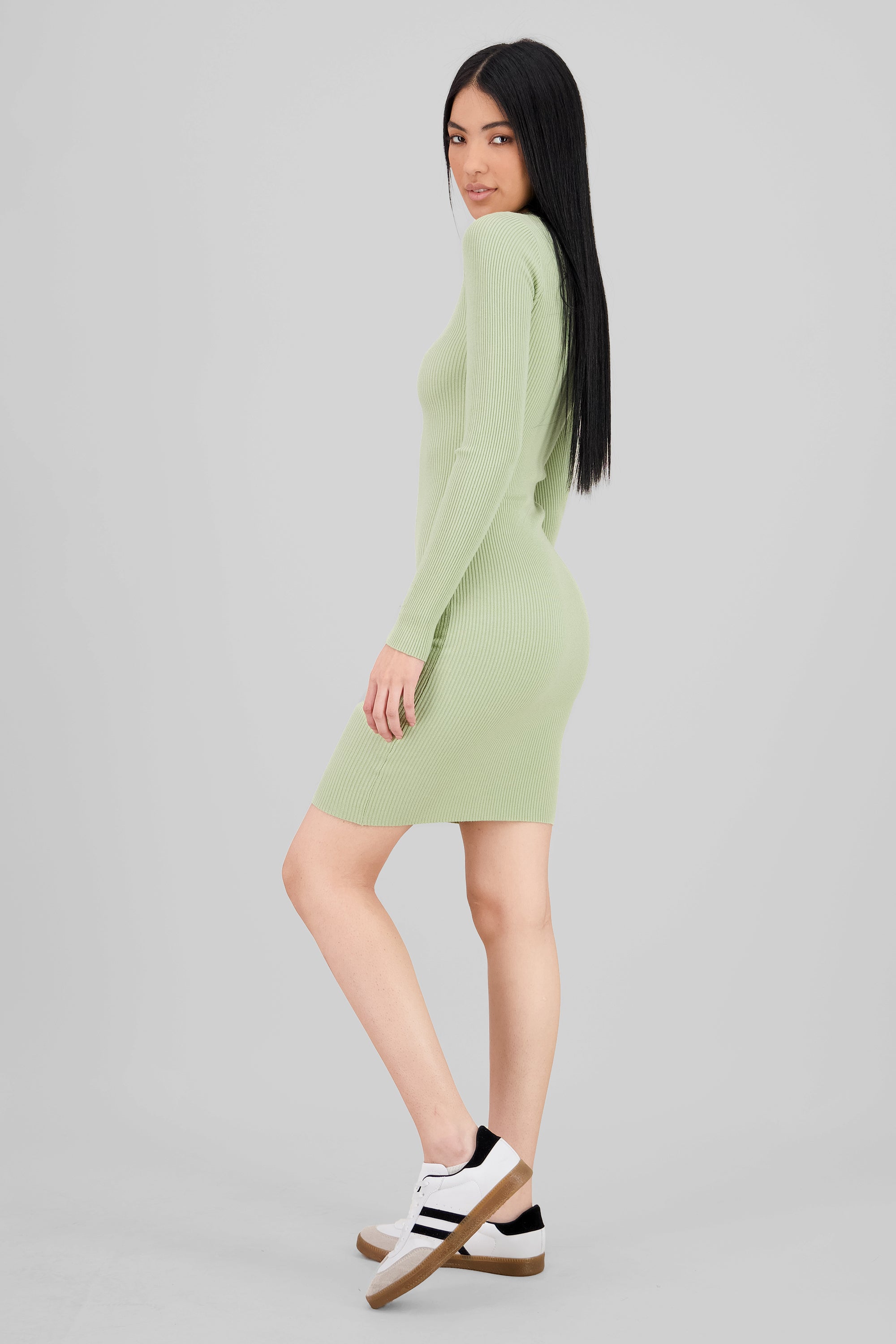 Long Sleeve knit midi dress LIGHT GREEN