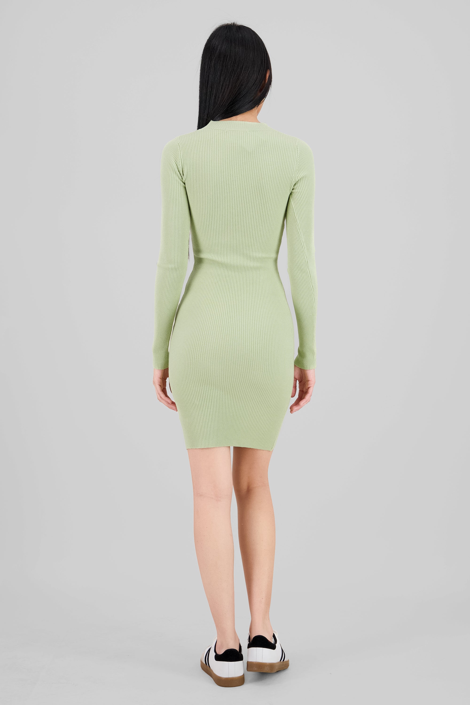 Long Sleeve knit midi dress LIGHT GREEN