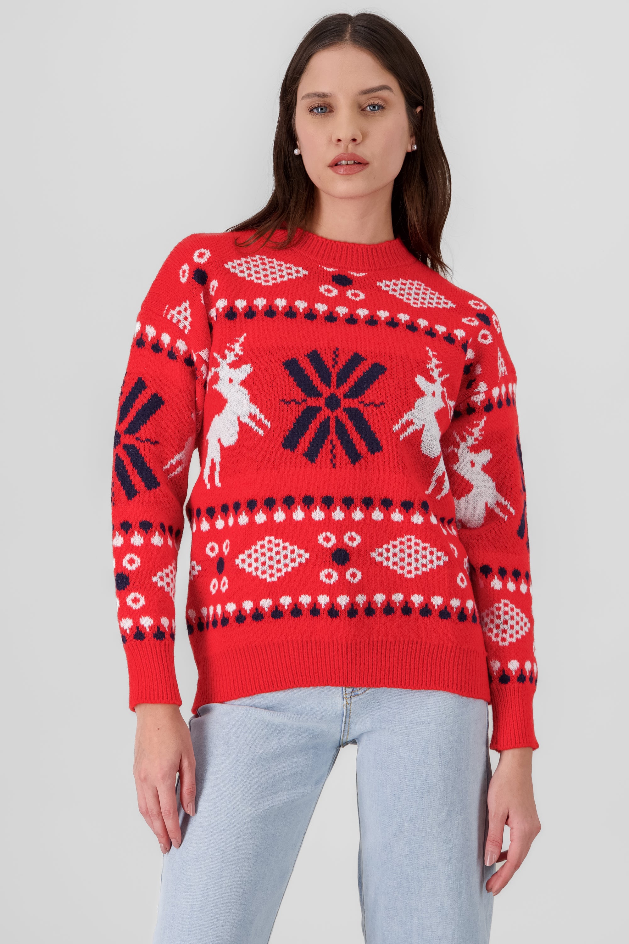 Reindeer and Snowflake Christmas Sweater RED COMBO