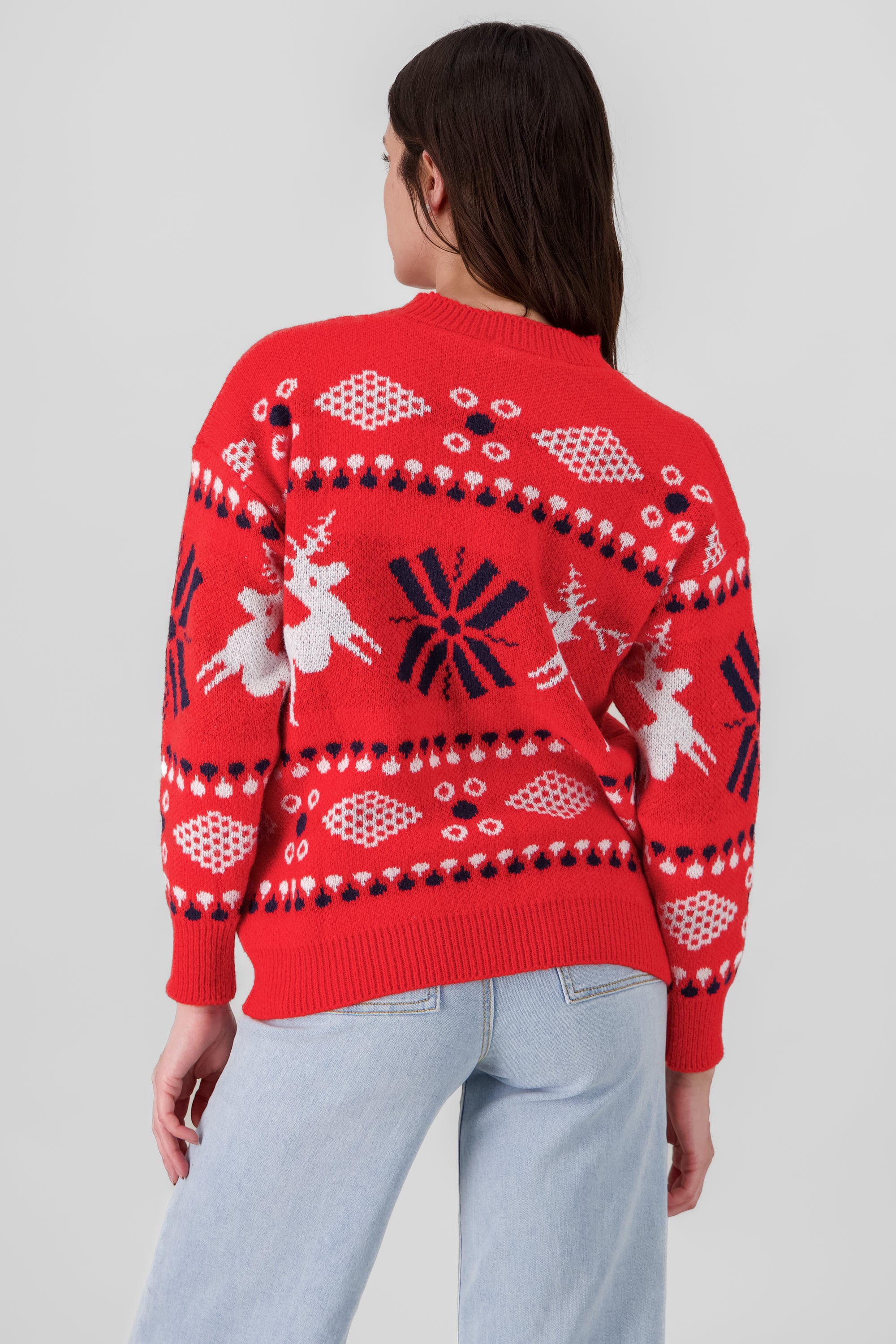 Reindeer and Snowflake Christmas Sweater RED COMBO